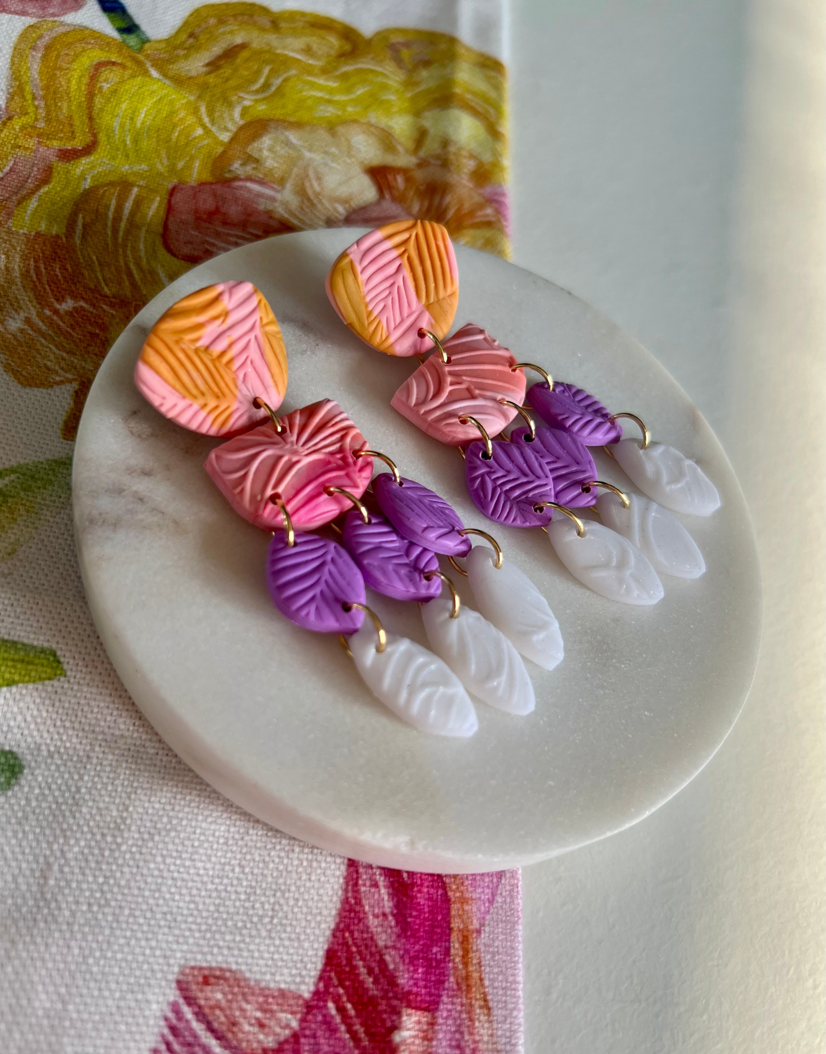 Pink, Lilac & White Statement Earrings