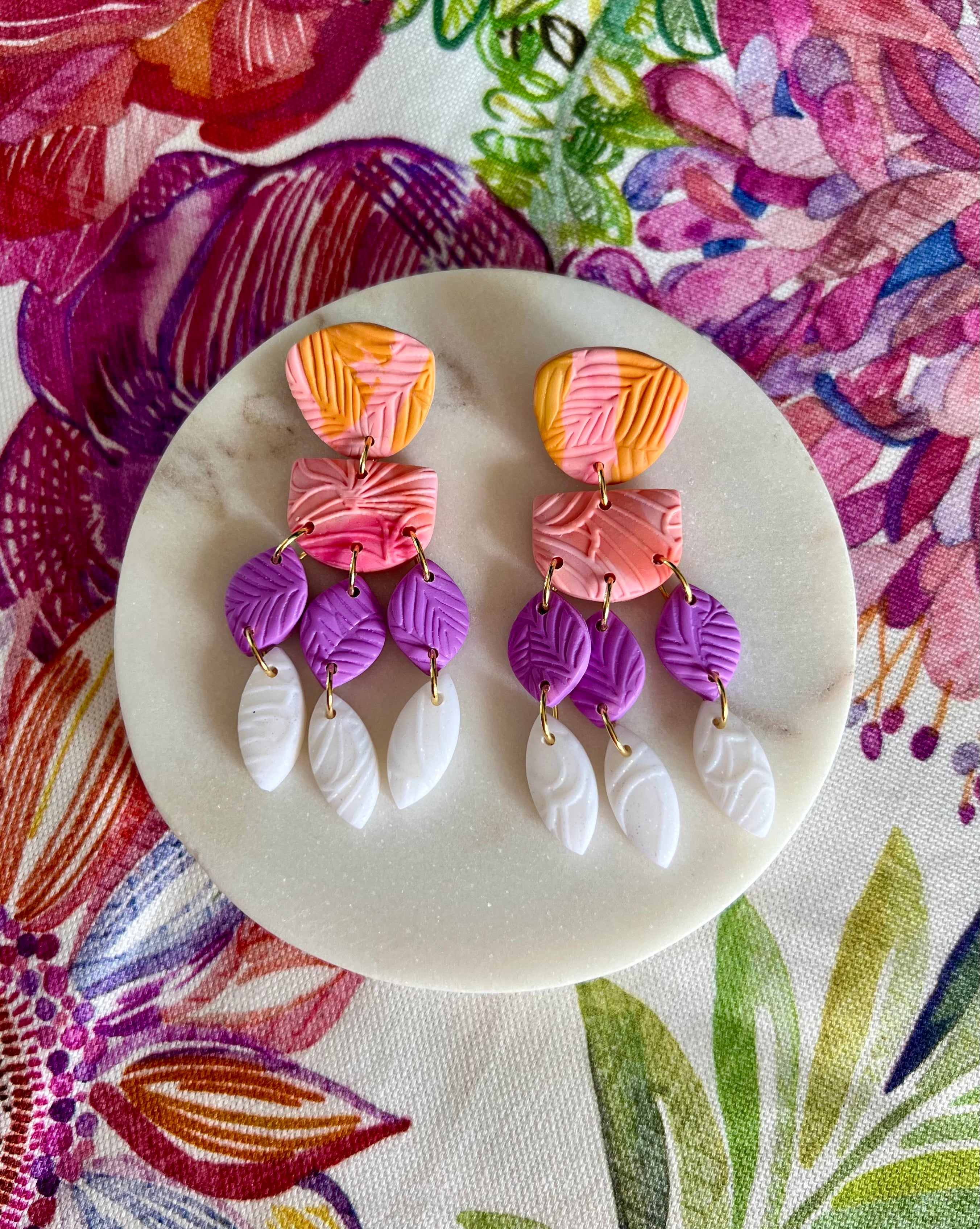 Pink, Lilac & White Statement Earrings
