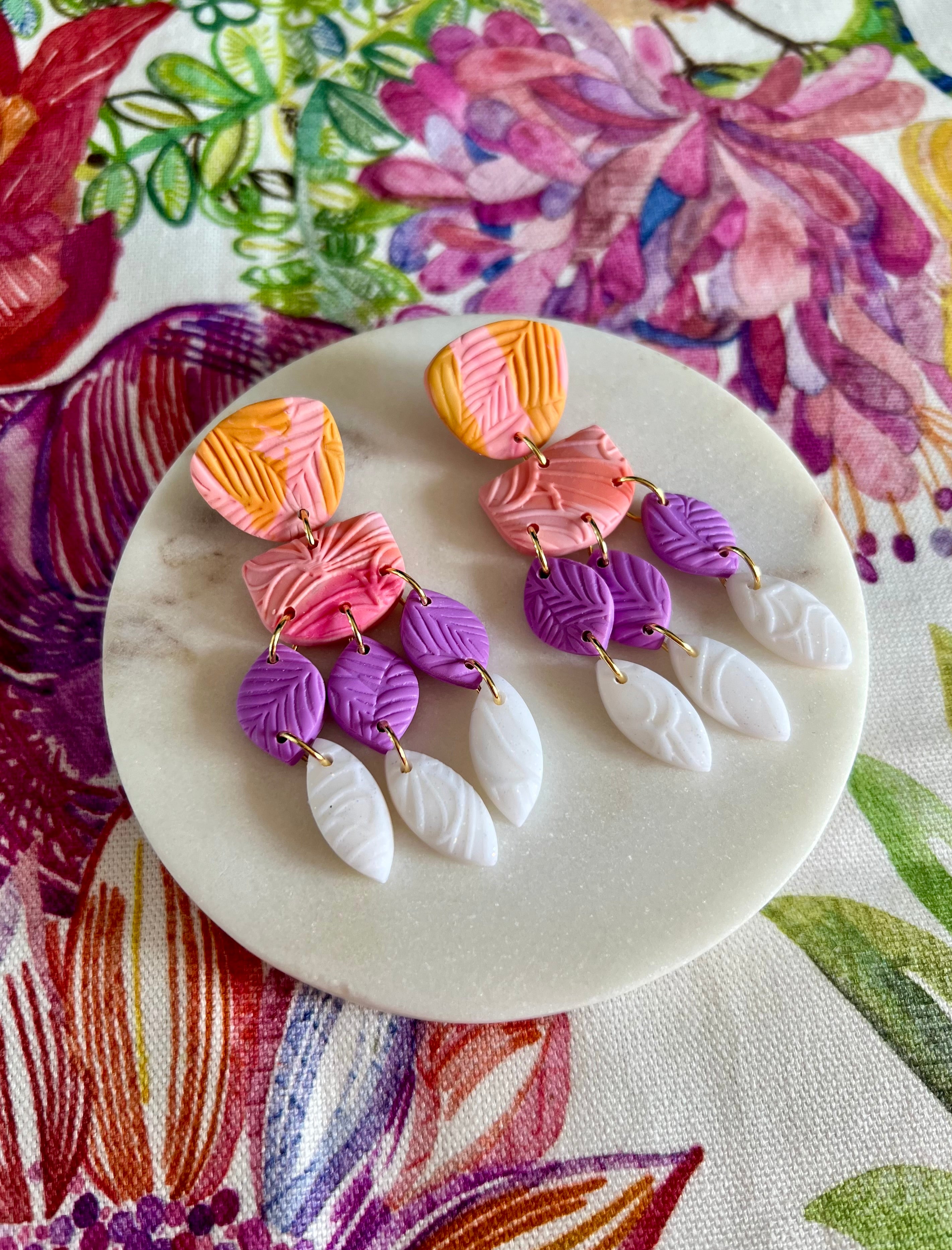 Pink, Lilac & White Statement Earrings