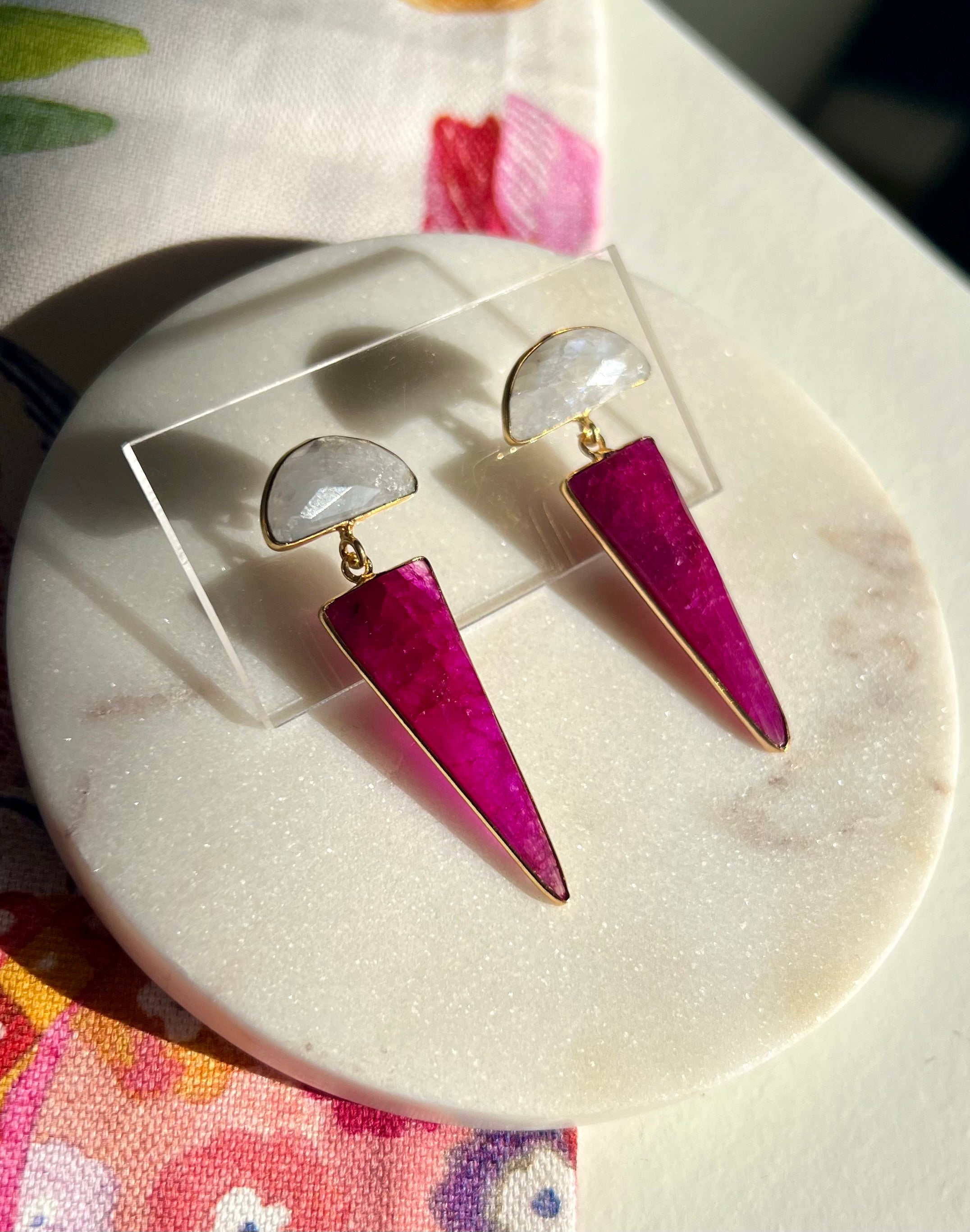Moonstone & Ruby Earrings