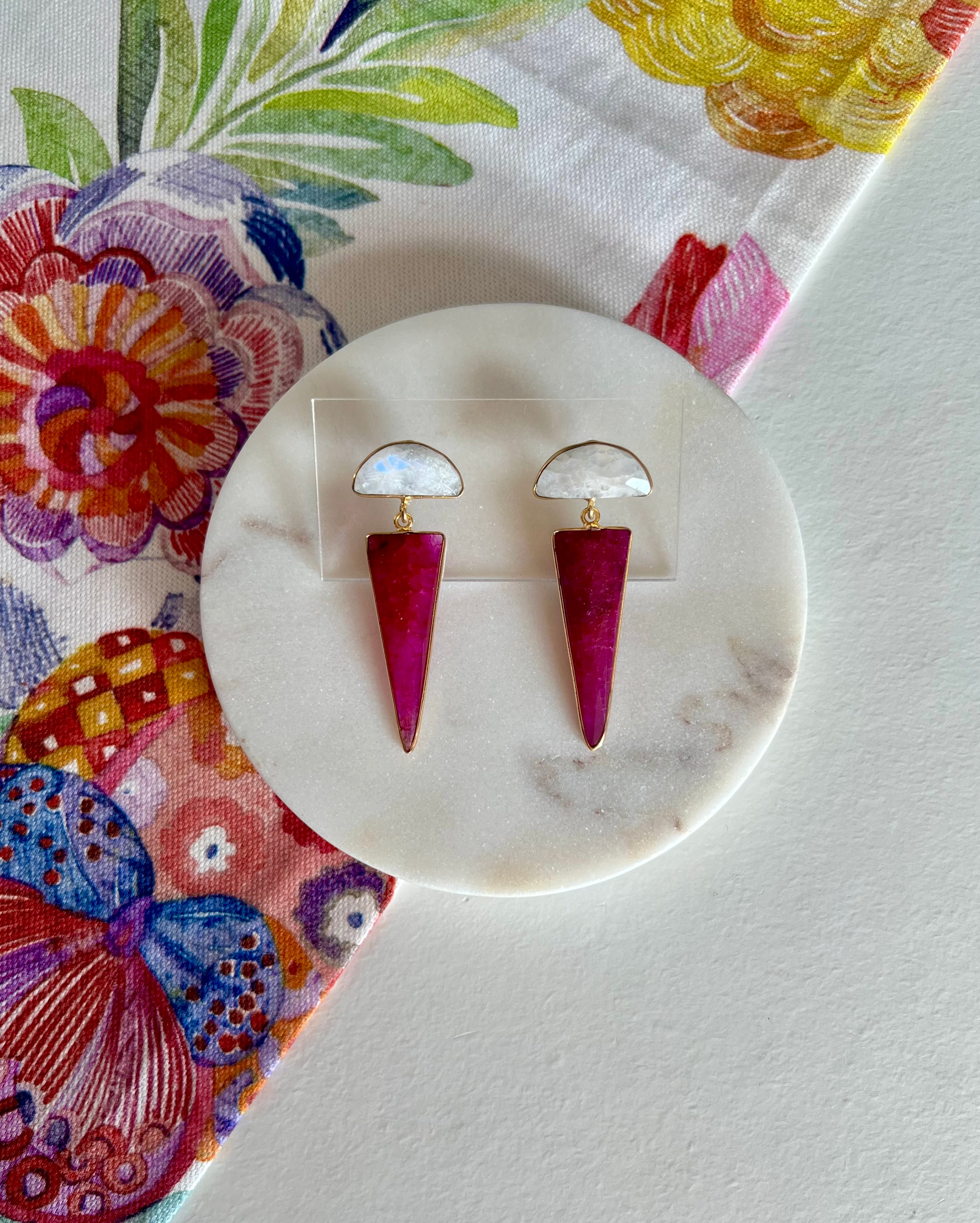 Moonstone & Ruby Earrings