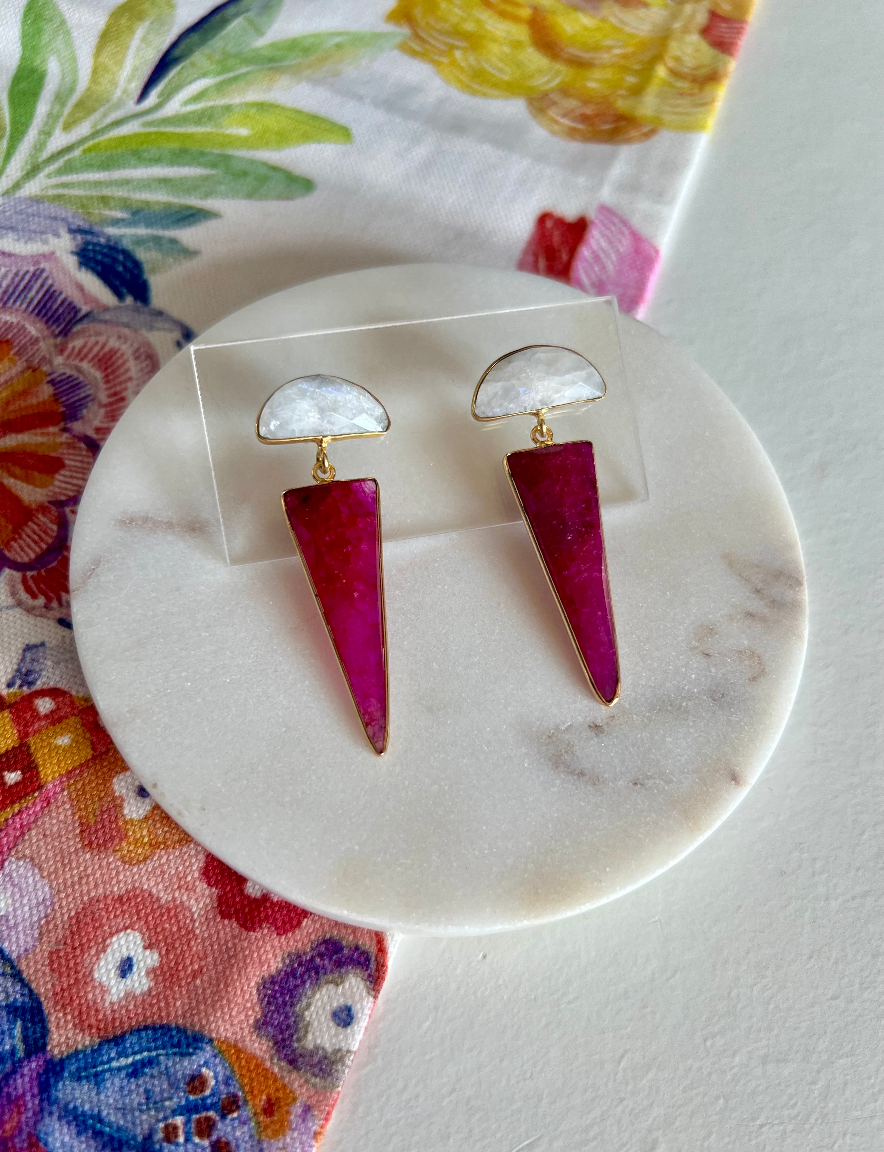 Moonstone & Ruby Earrings