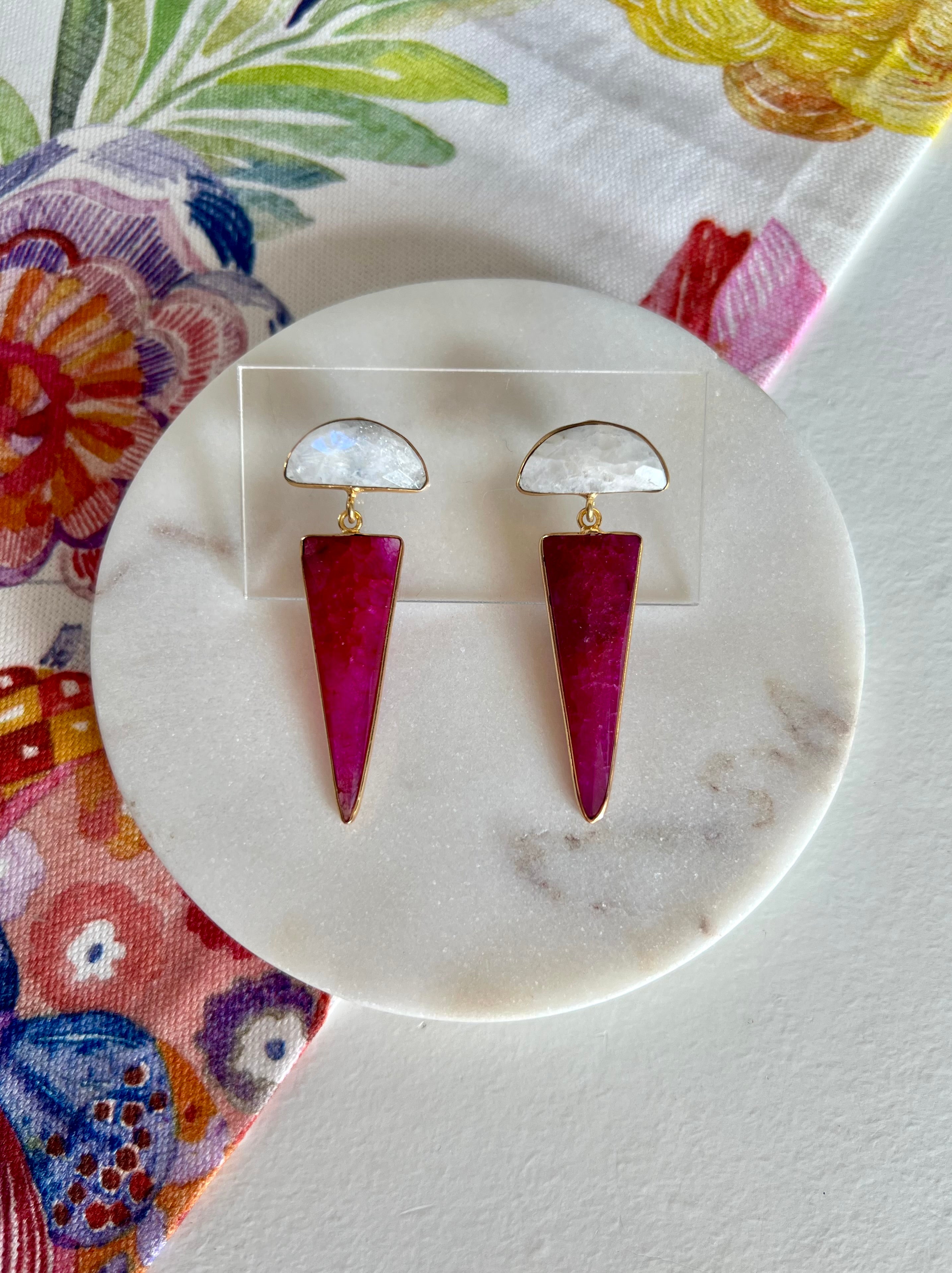 Moonstone & Ruby Earrings
