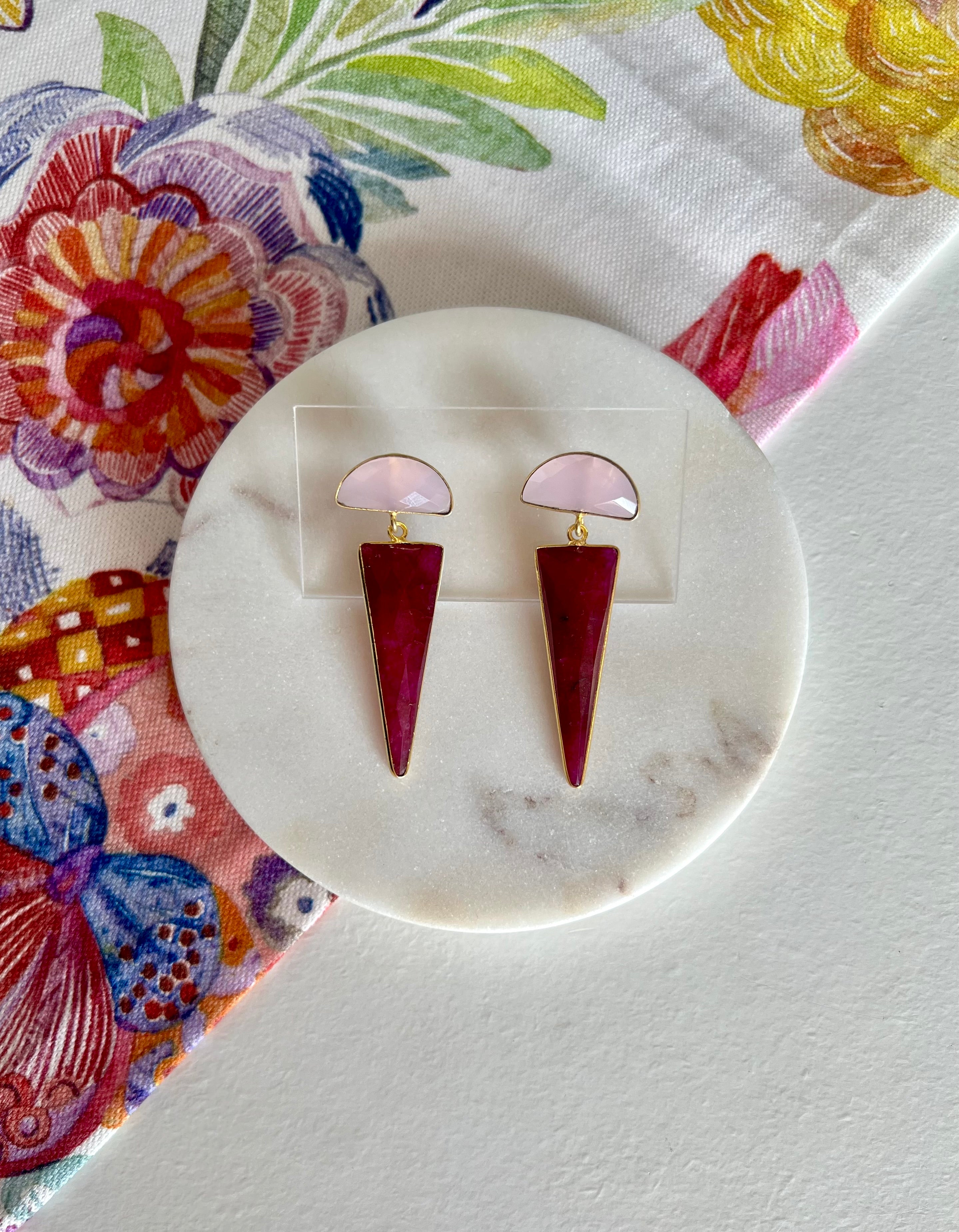 Rose Quartz & Ruby Earrings