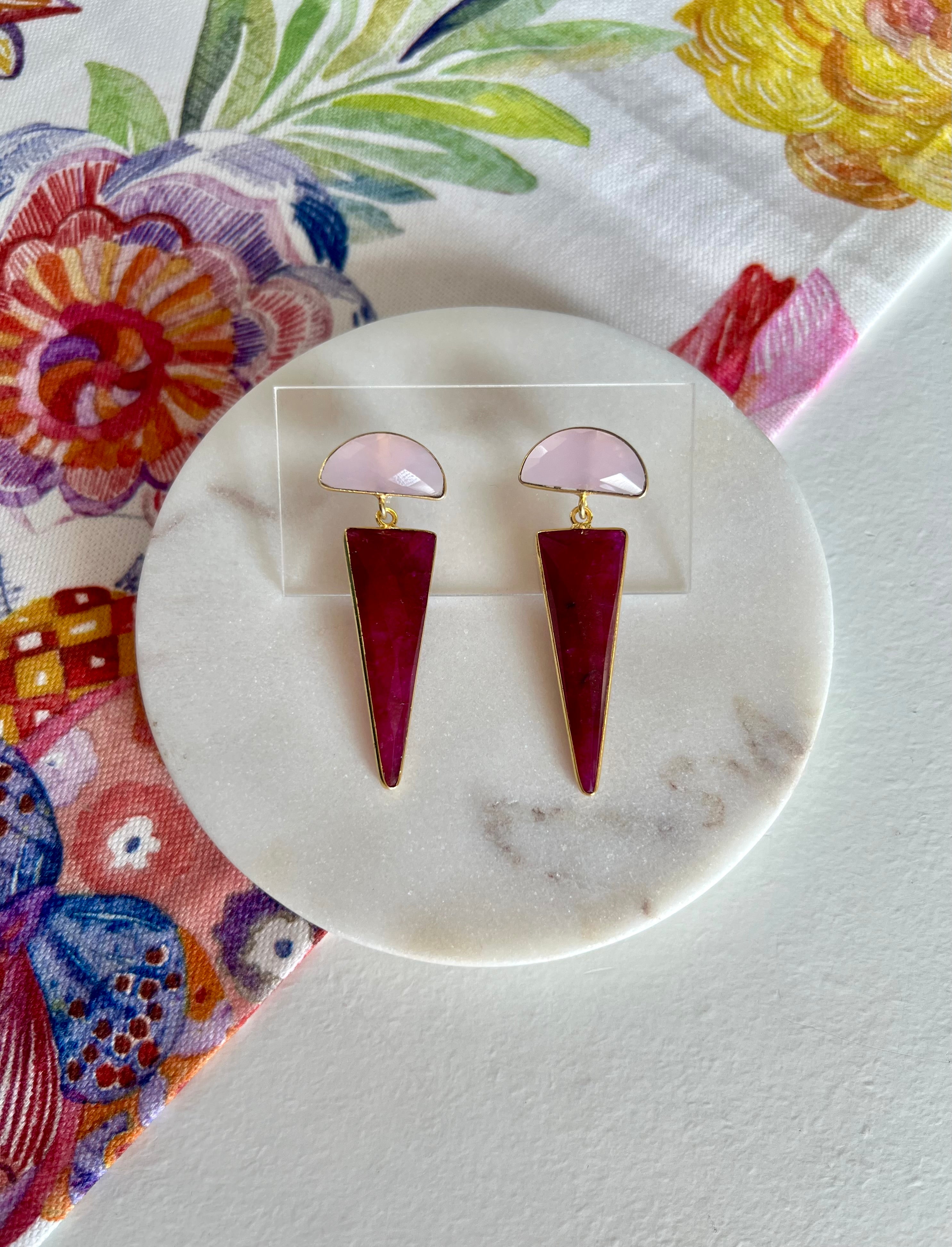 Rose Quartz & Ruby Earrings
