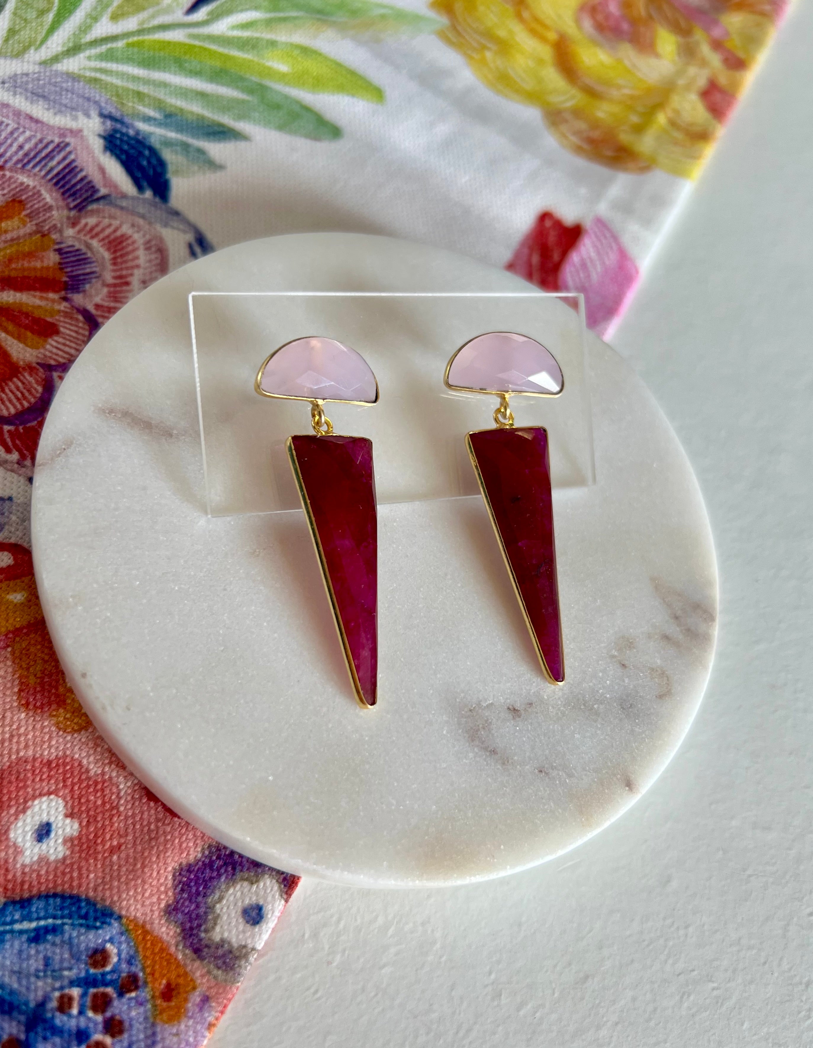 Rose Quartz & Ruby Earrings