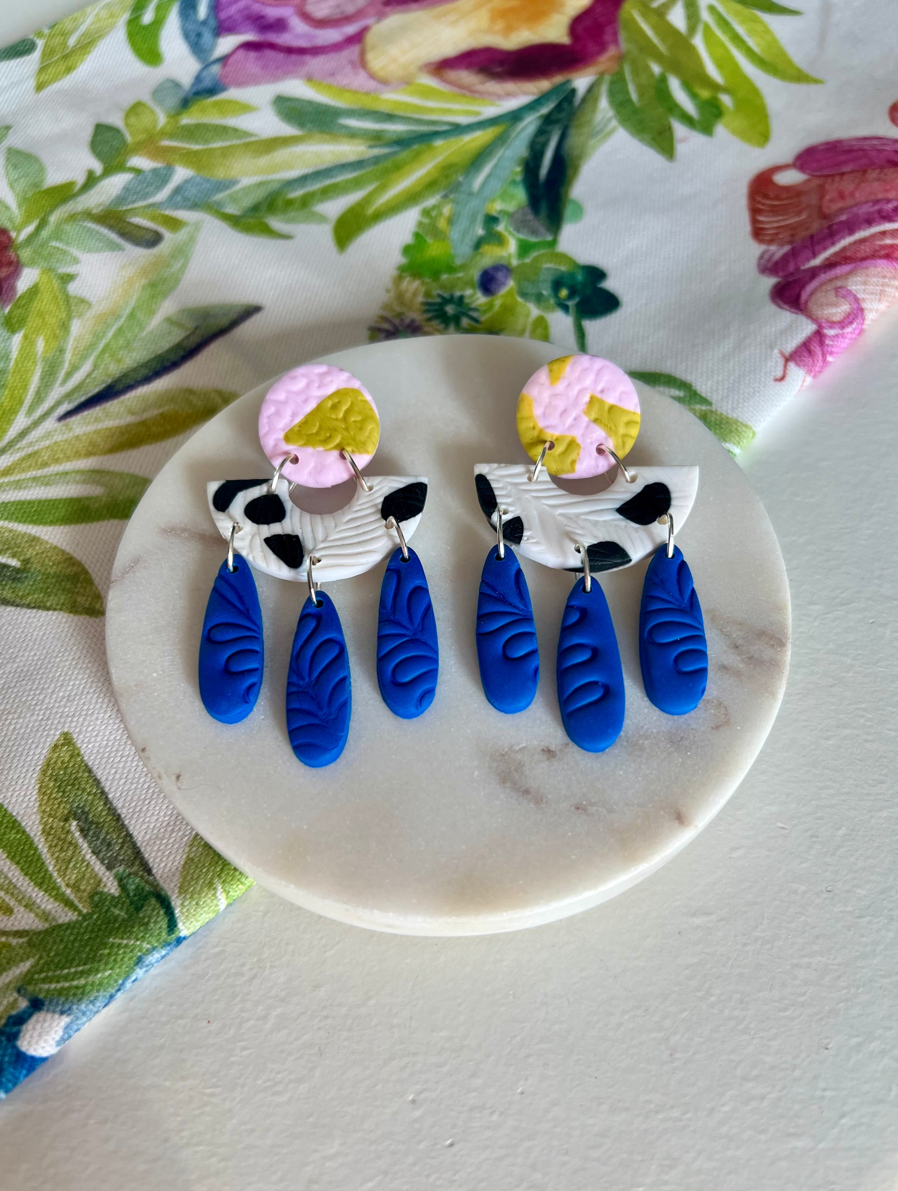 Pink & Electric Blue Statement Earrings