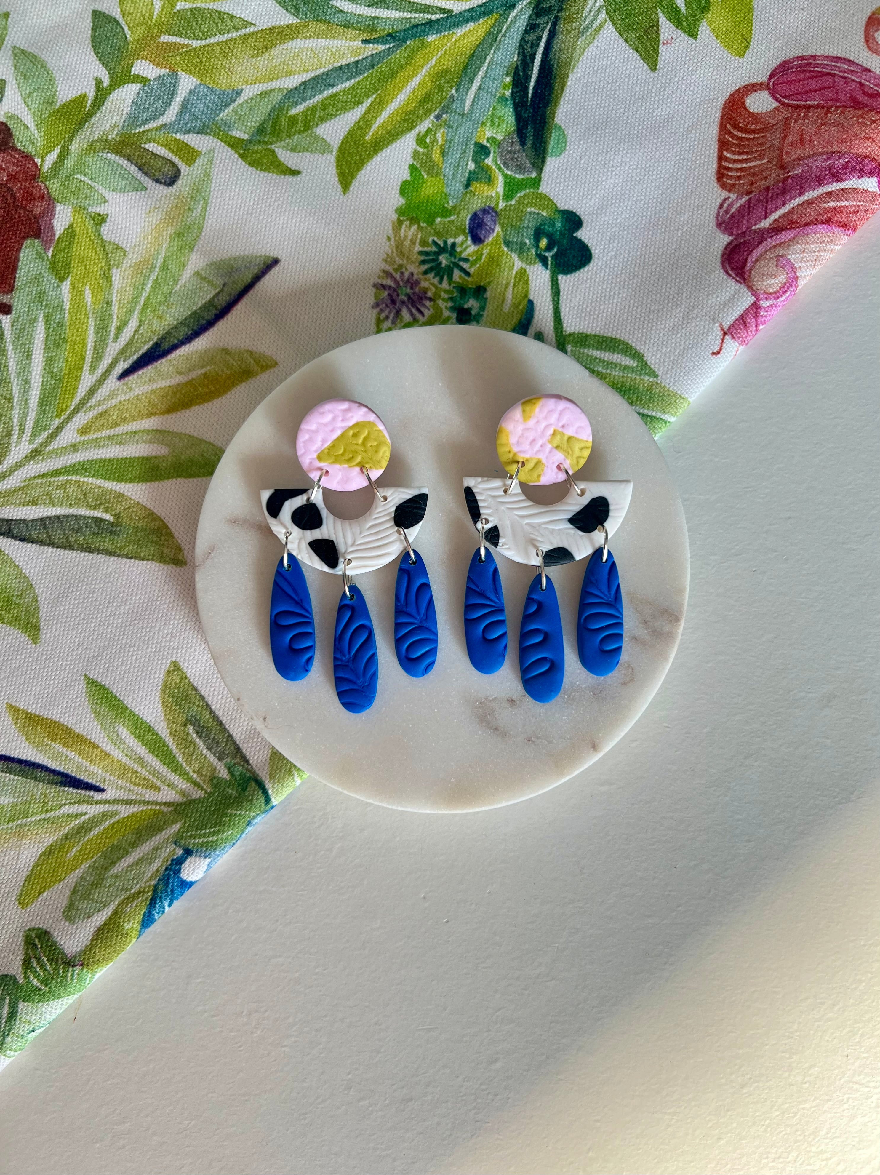 Pink & Electric Blue Statement Earrings