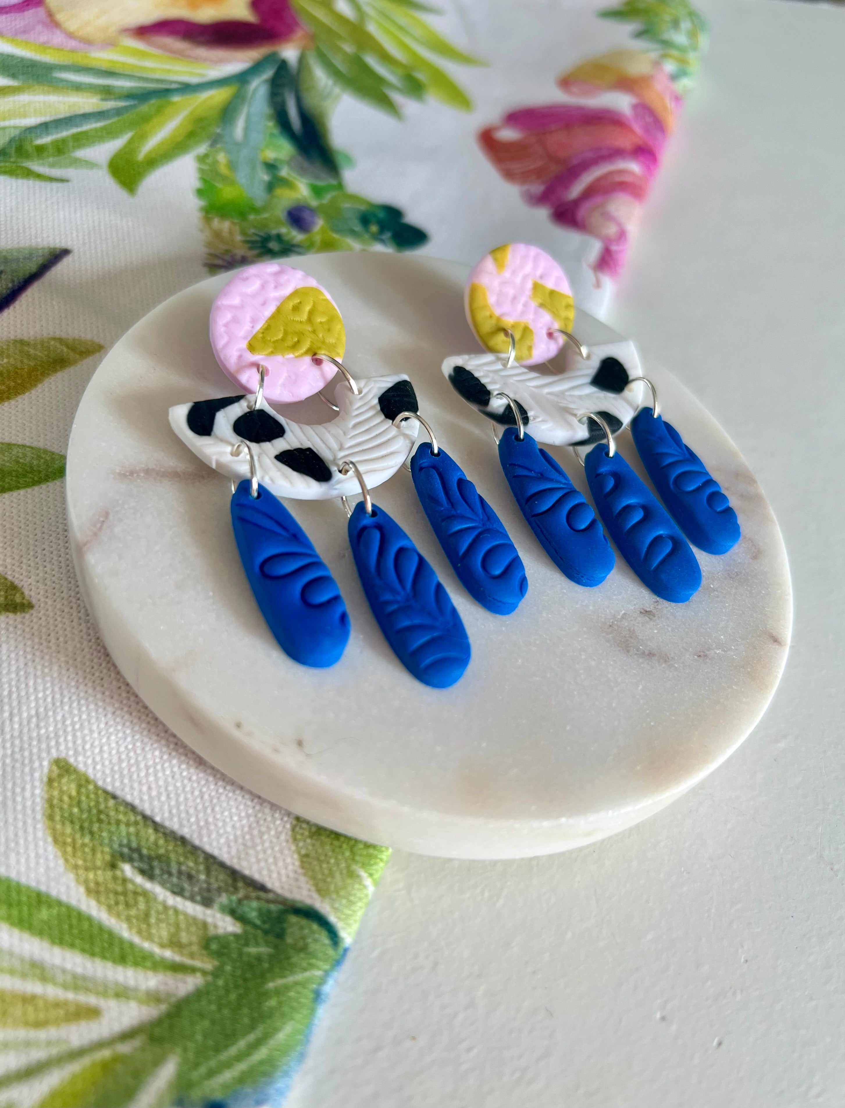 Pink & Electric Blue Statement Earrings