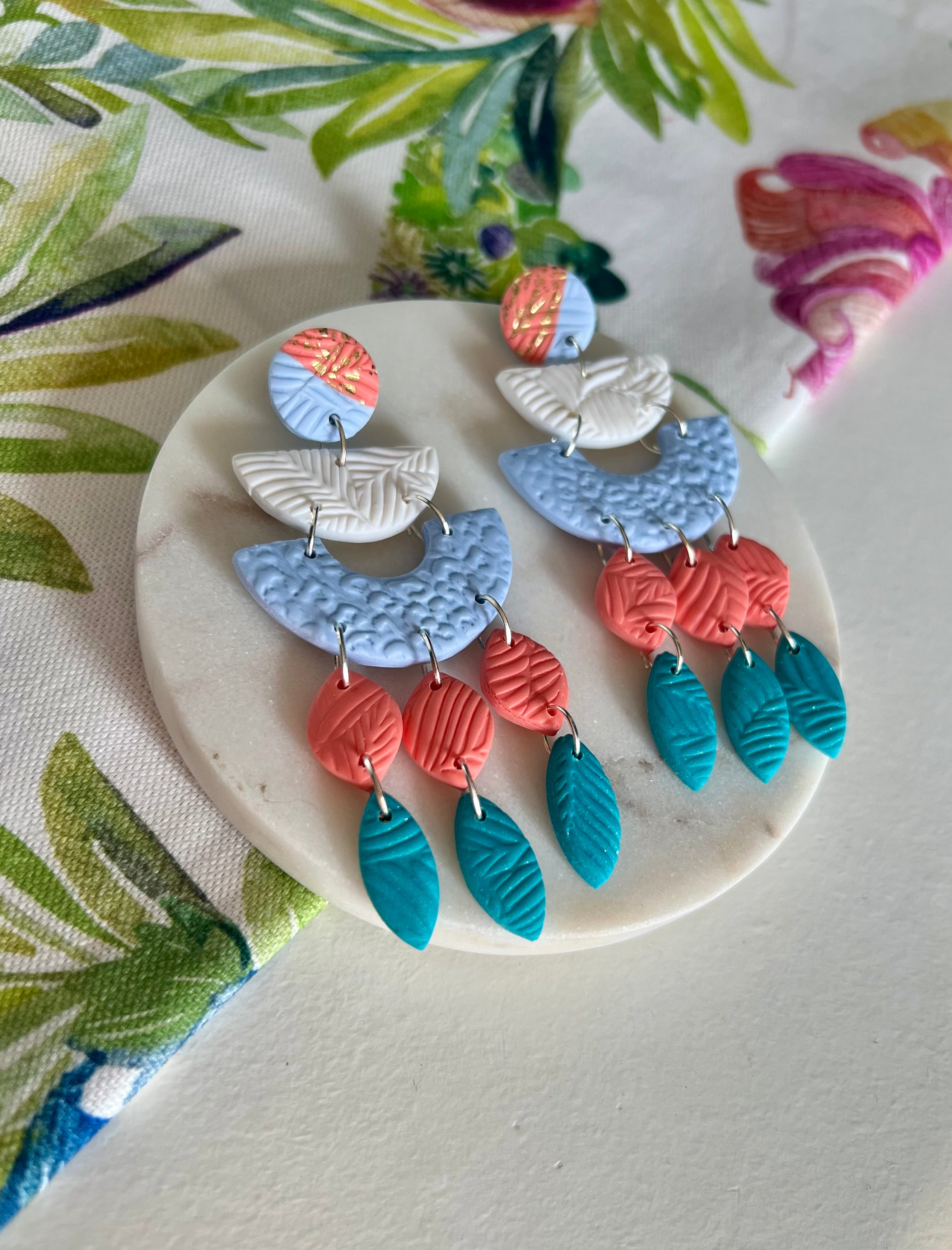 Sky Blue & Tangerine Statement Earrings