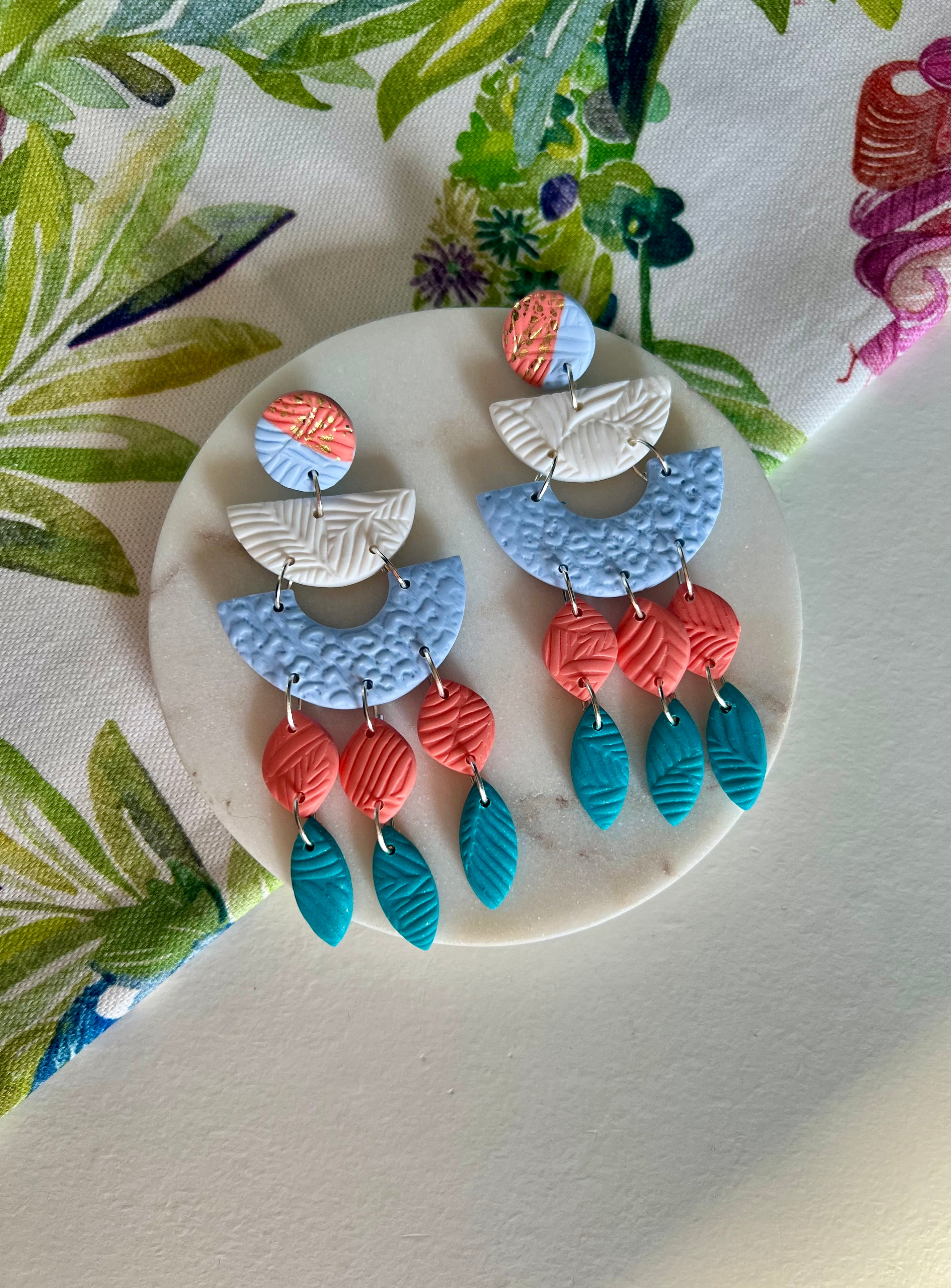 Sky Blue & Tangerine Statement Earrings