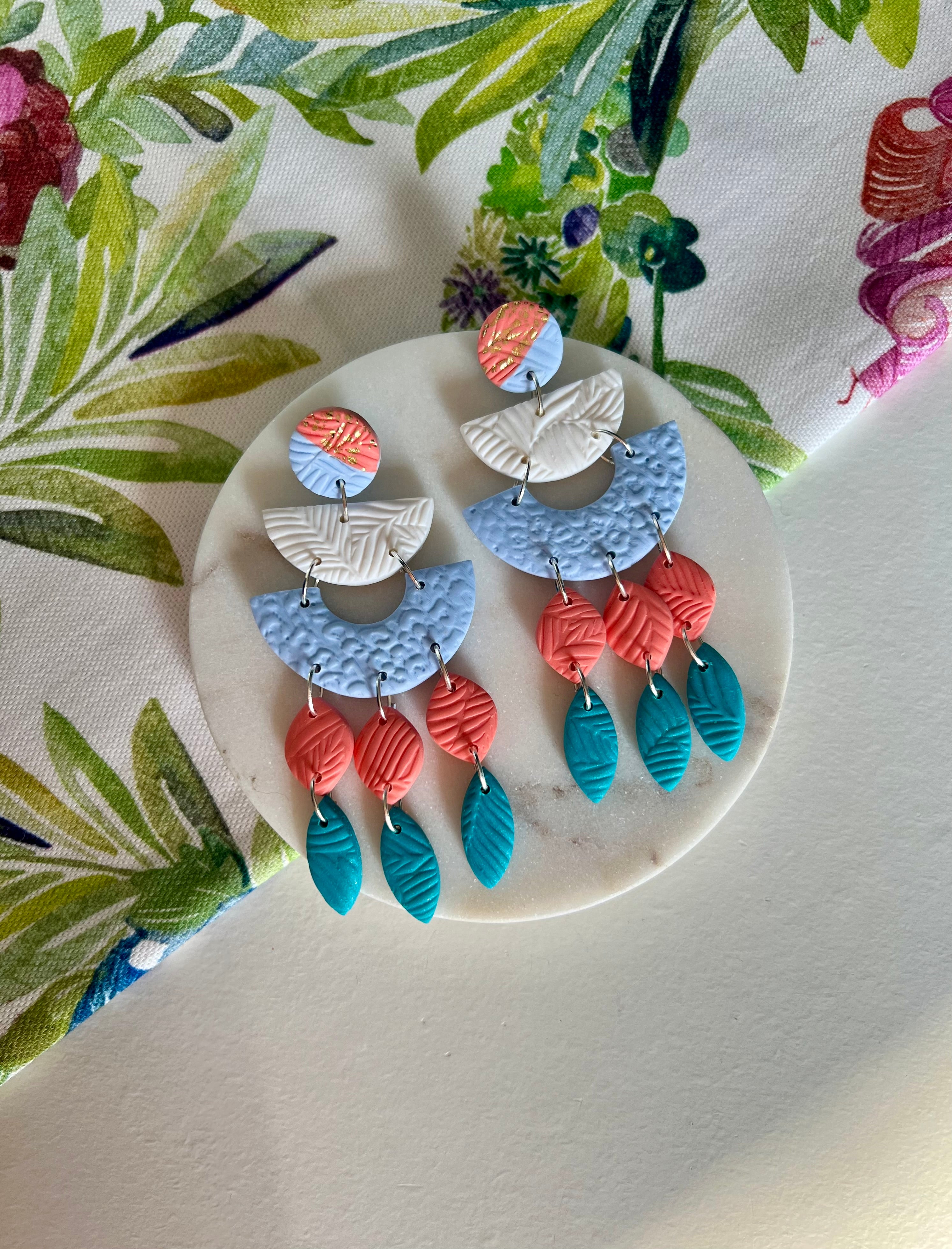 Sky Blue & Tangerine Statement Earrings