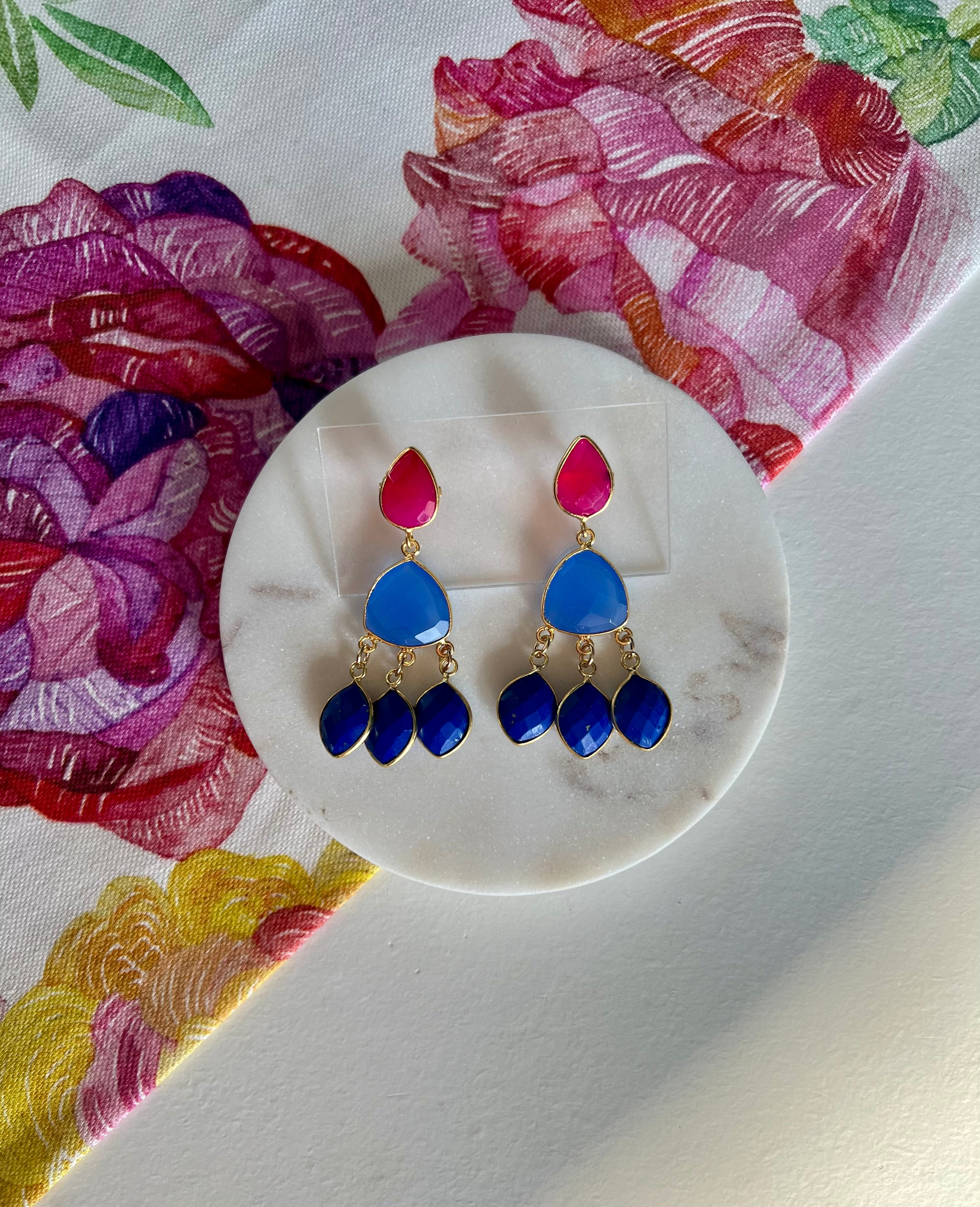 Pink Chalcedony, Blue Chalcedony & Lapis Lazuli Earrings