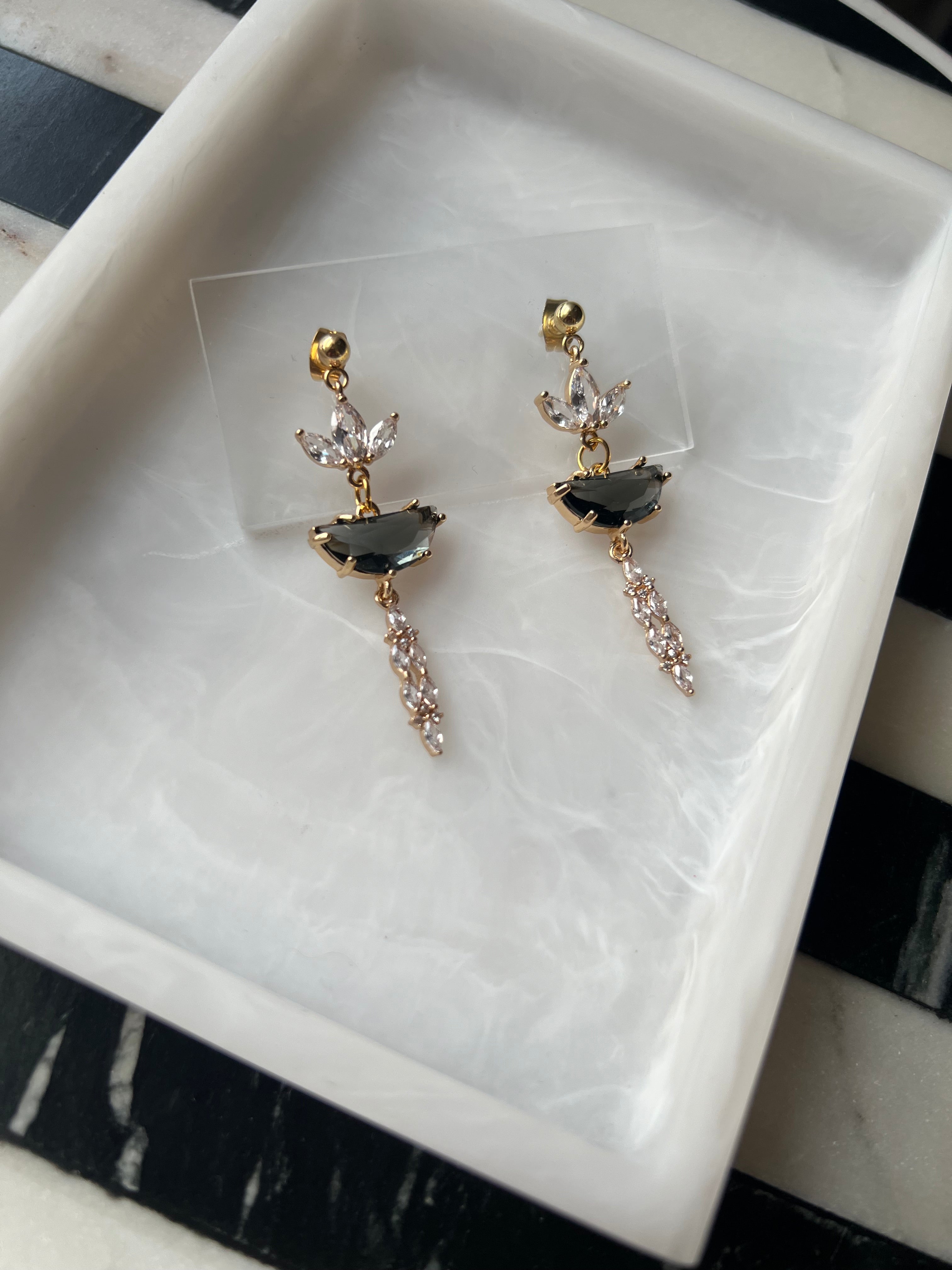 Vintage Inspired Charcoal Stone Earrings