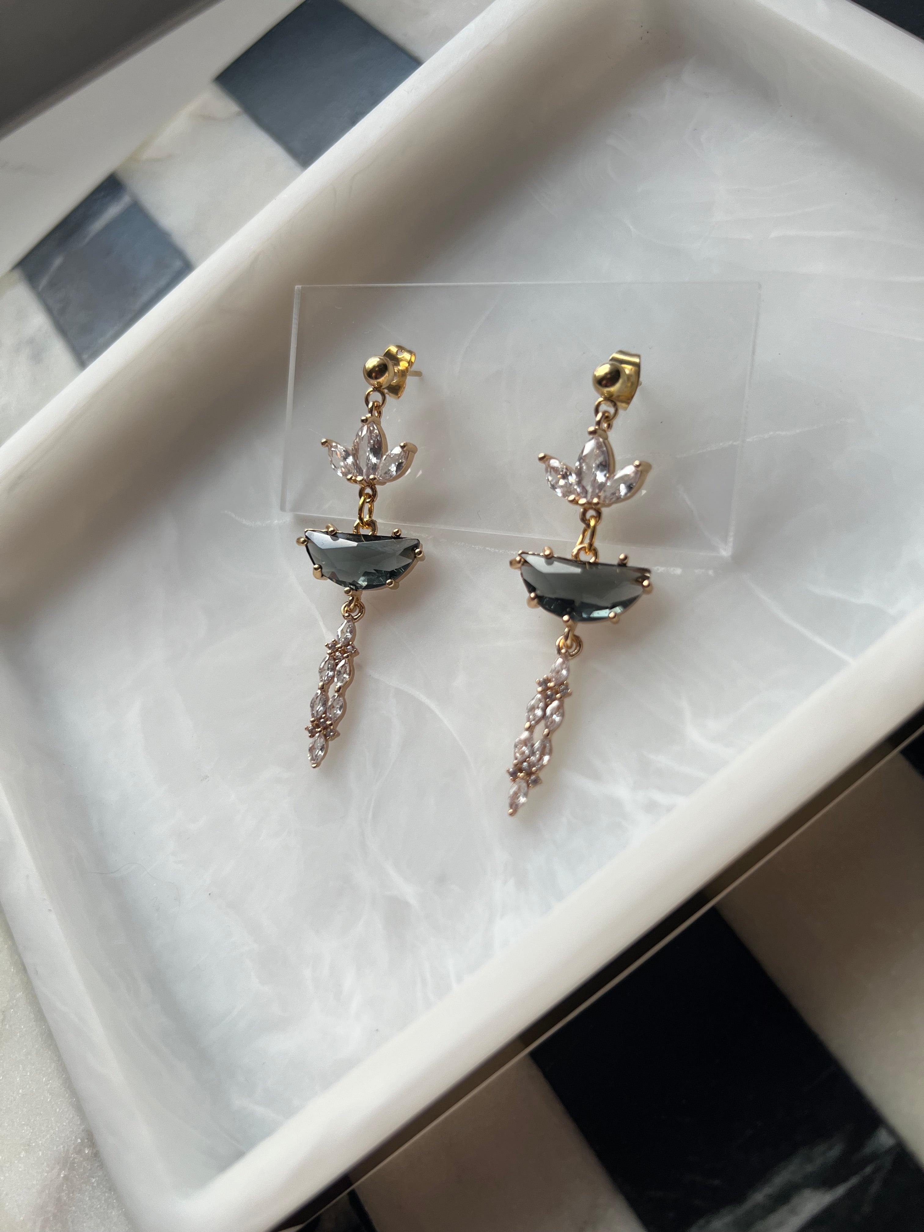 Vintage Inspired Charcoal Stone Earrings