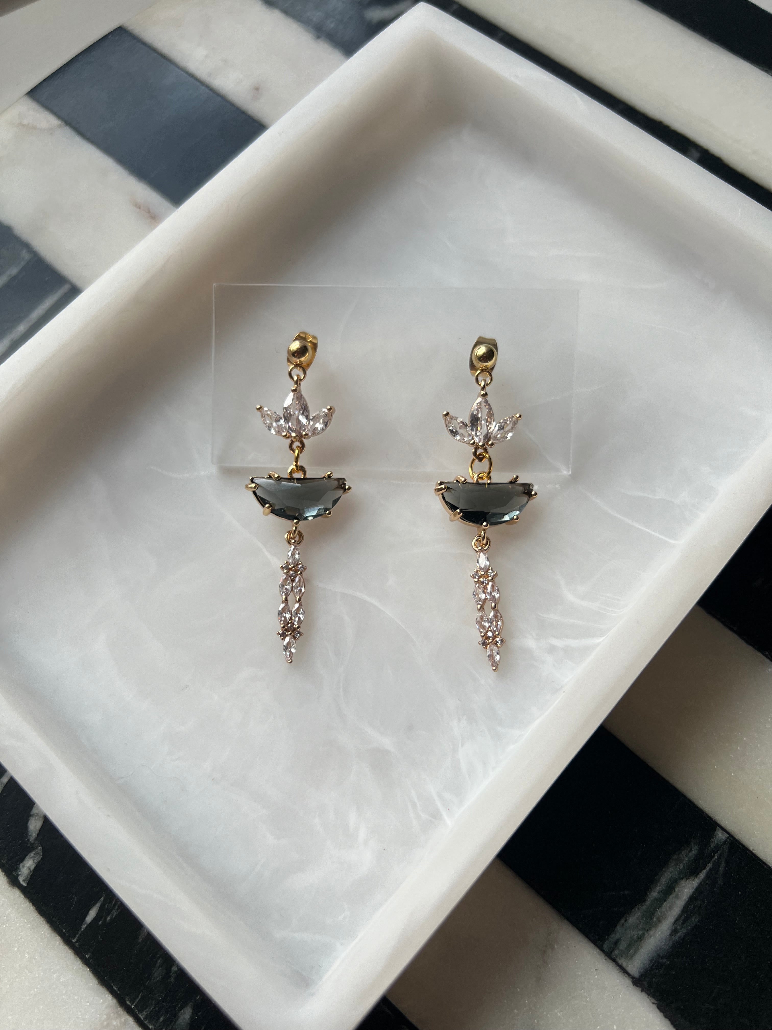 Vintage Inspired Charcoal Stone Earrings