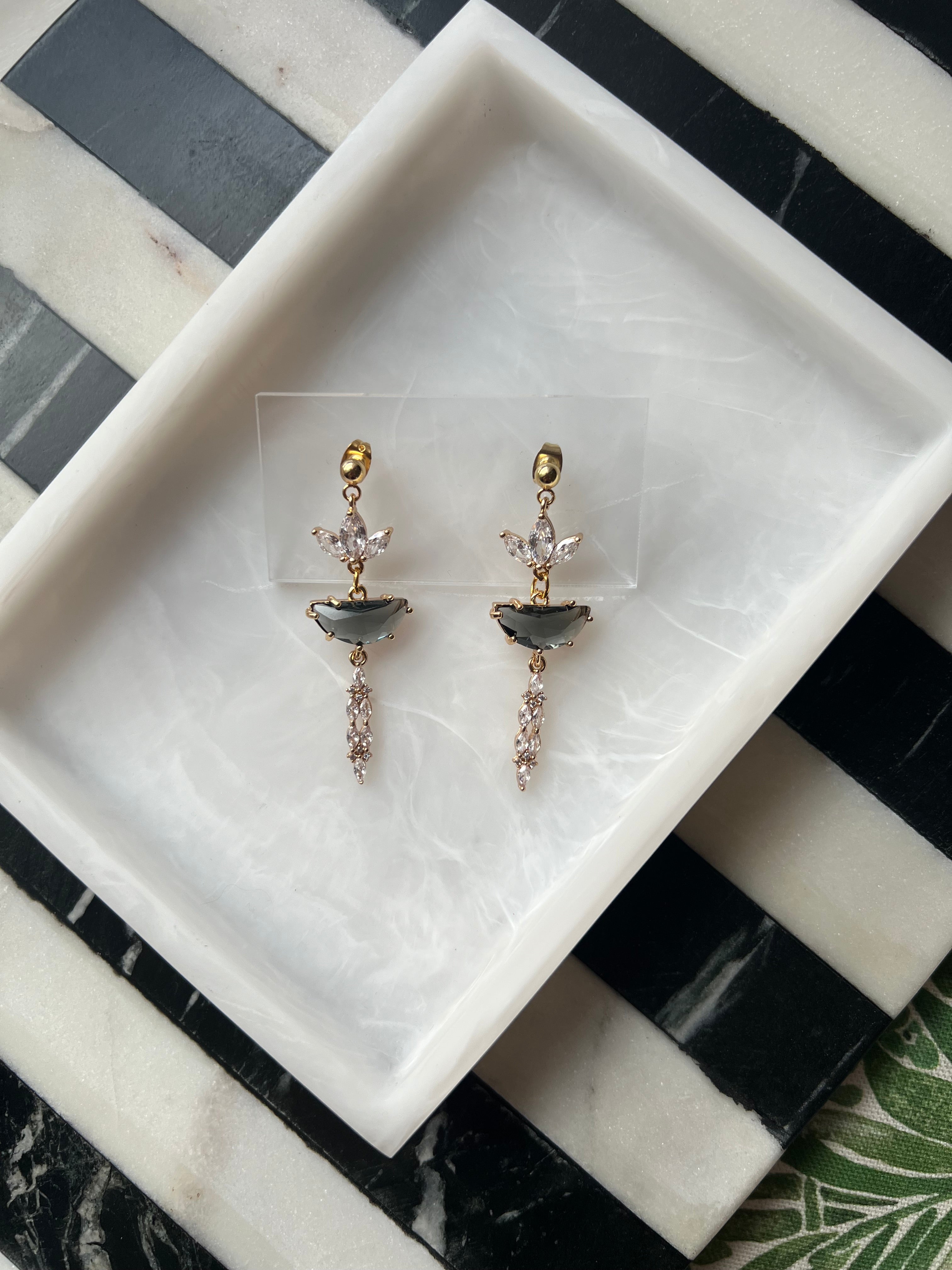 Vintage Inspired Charcoal Stone Earrings