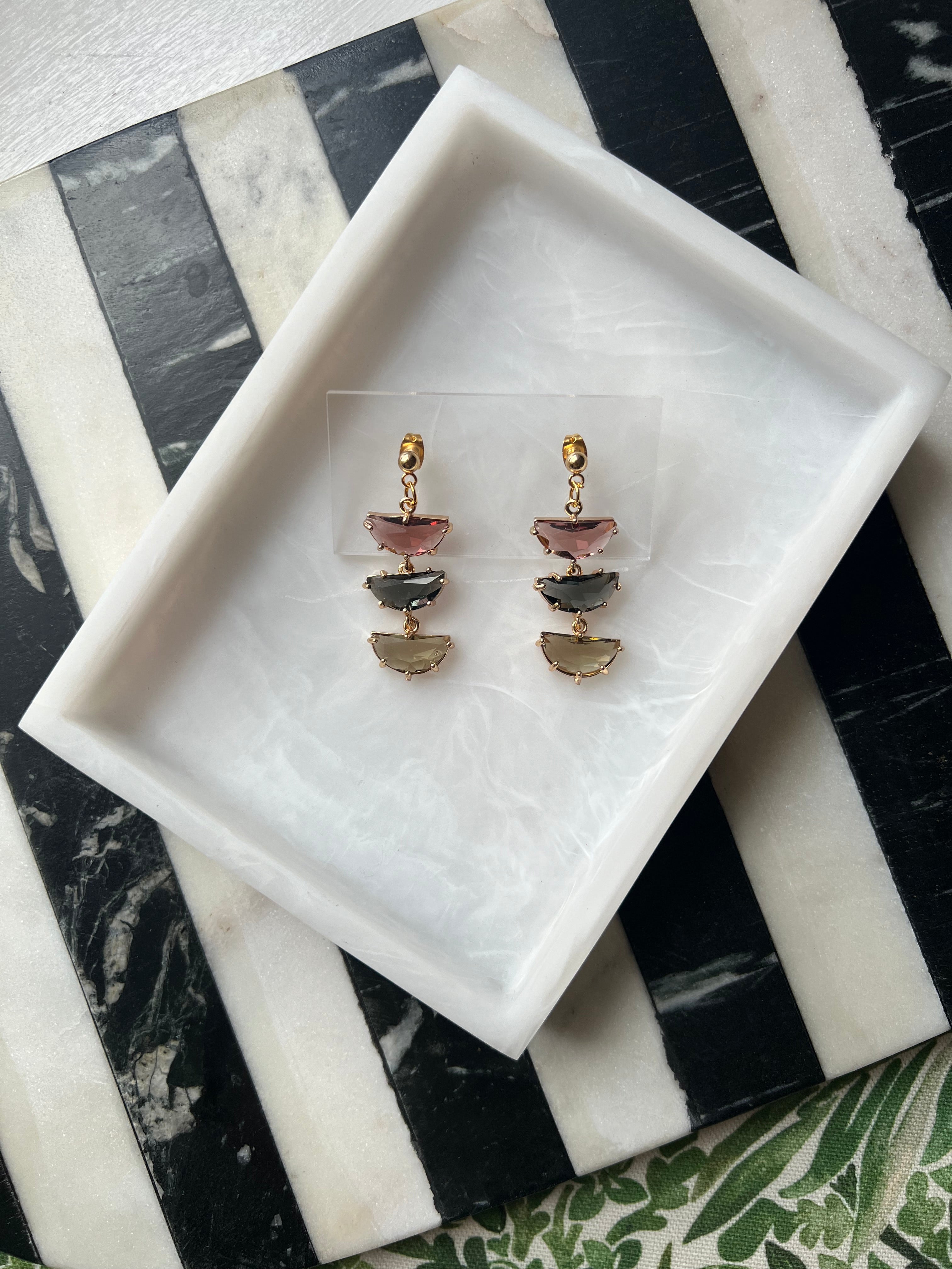 Vintage Inspired Charcoal, Burgundy & Olive Stone Earrings