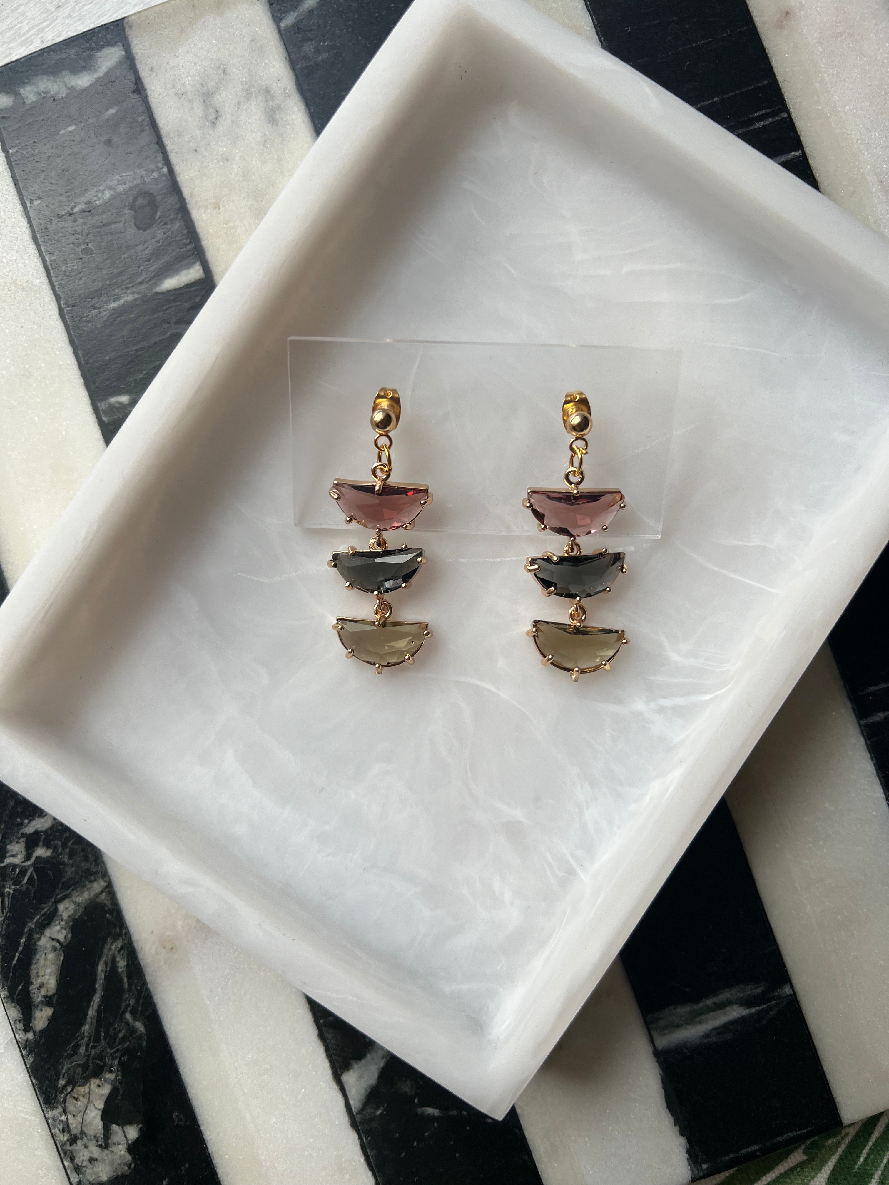 Vintage Inspired Charcoal, Burgundy & Olive Stone Earrings