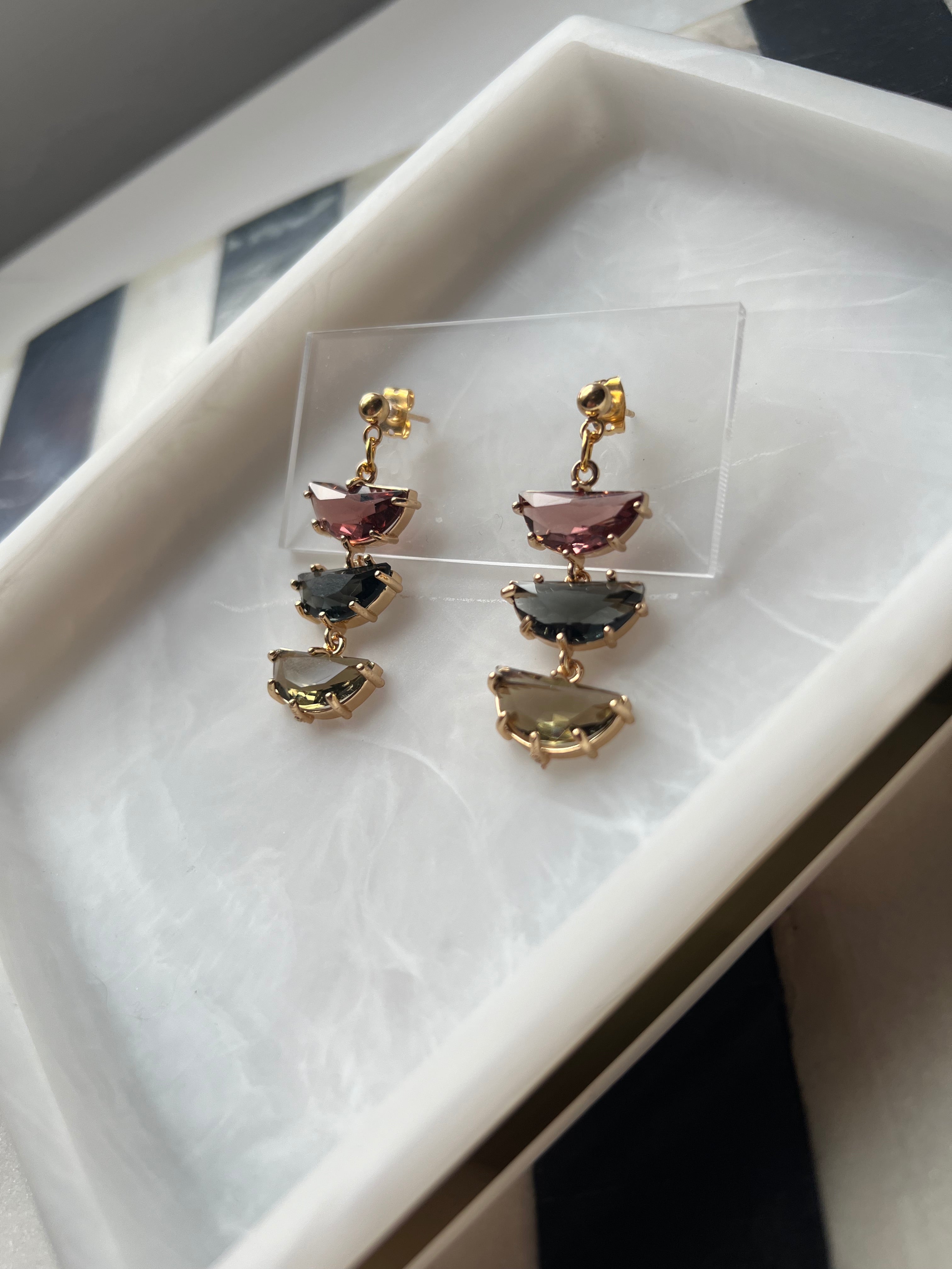 Vintage Inspired Charcoal, Burgundy & Olive Stone Earrings