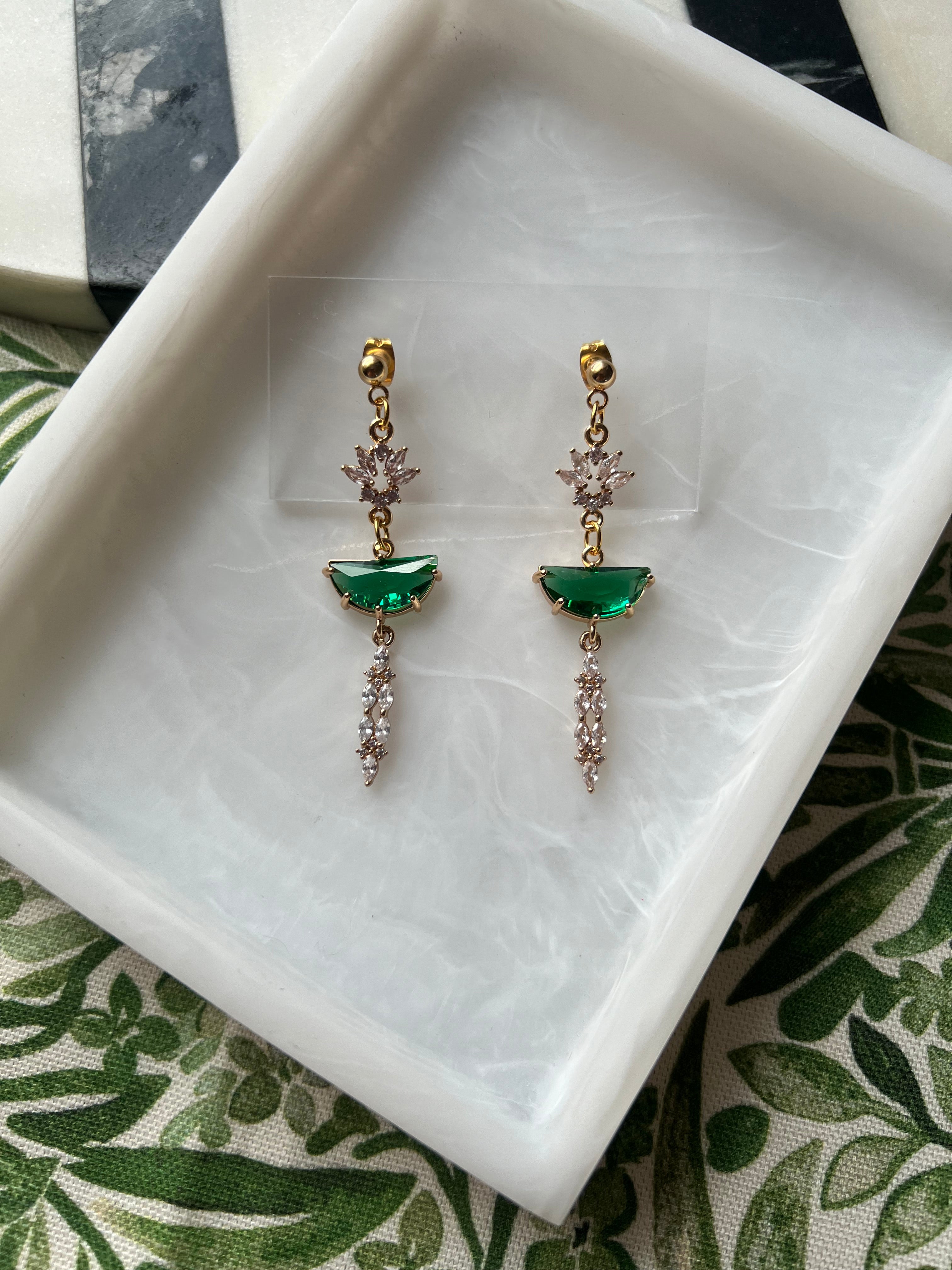 Vintage Inspired Emerald Stone Earrings