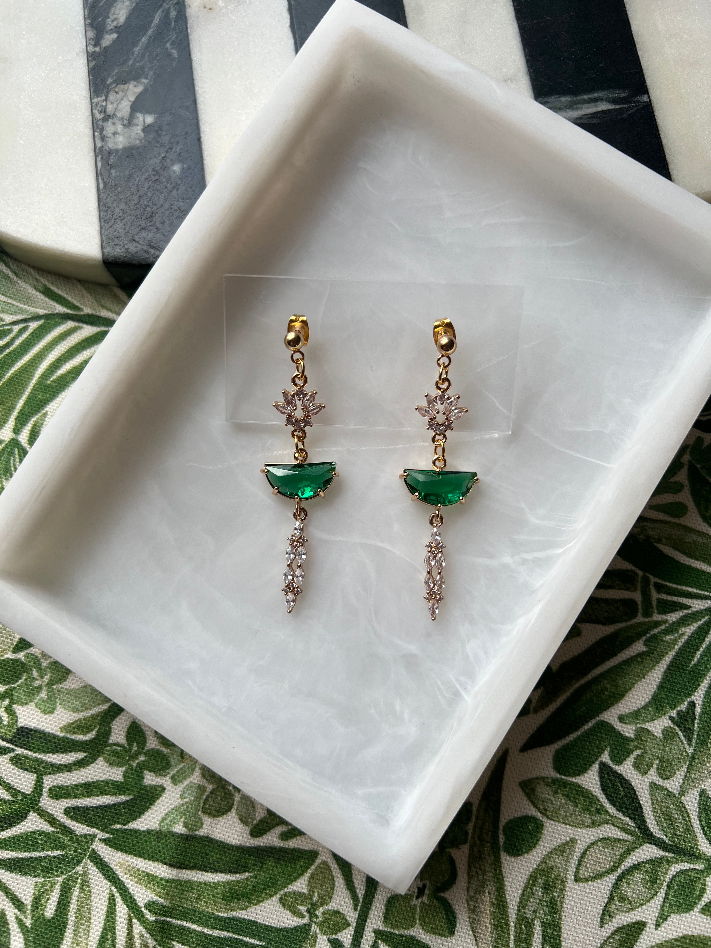 Vintage Inspired Emerald Stone Earrings