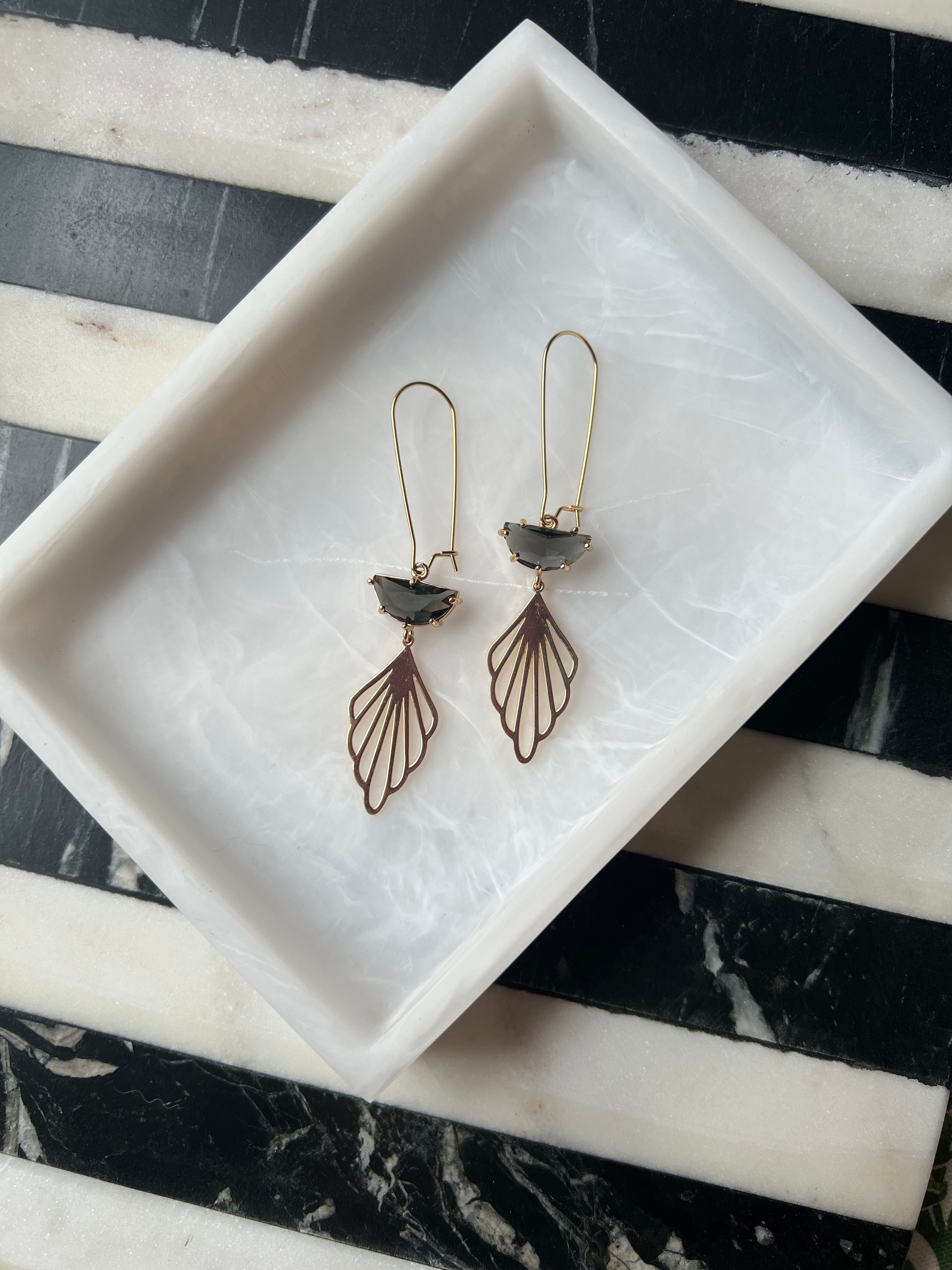 Vintage Inspired Charcoal Stone Earrings with 18K Petals