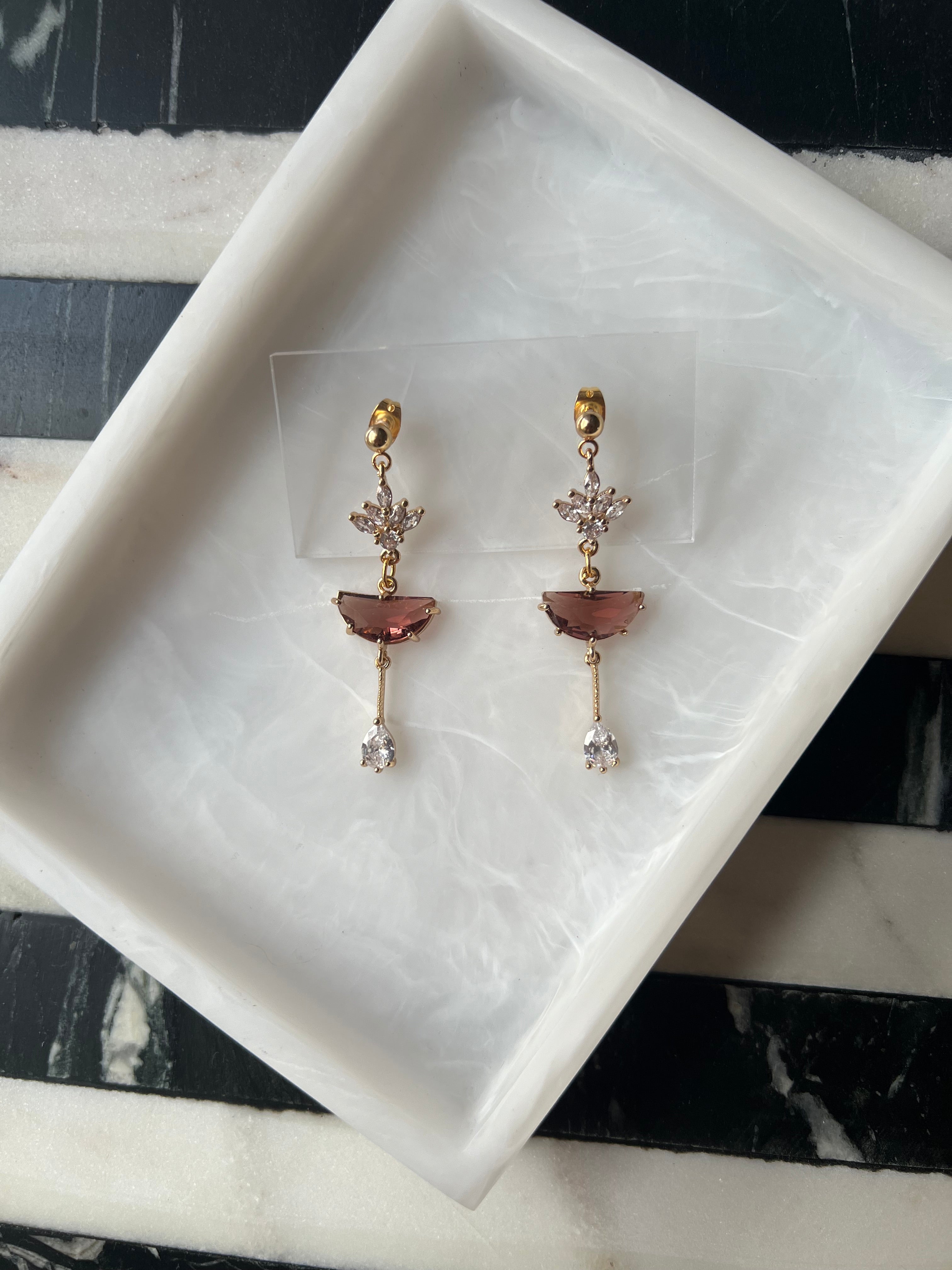 Vintage Inspired Burgundy Stone Earrings