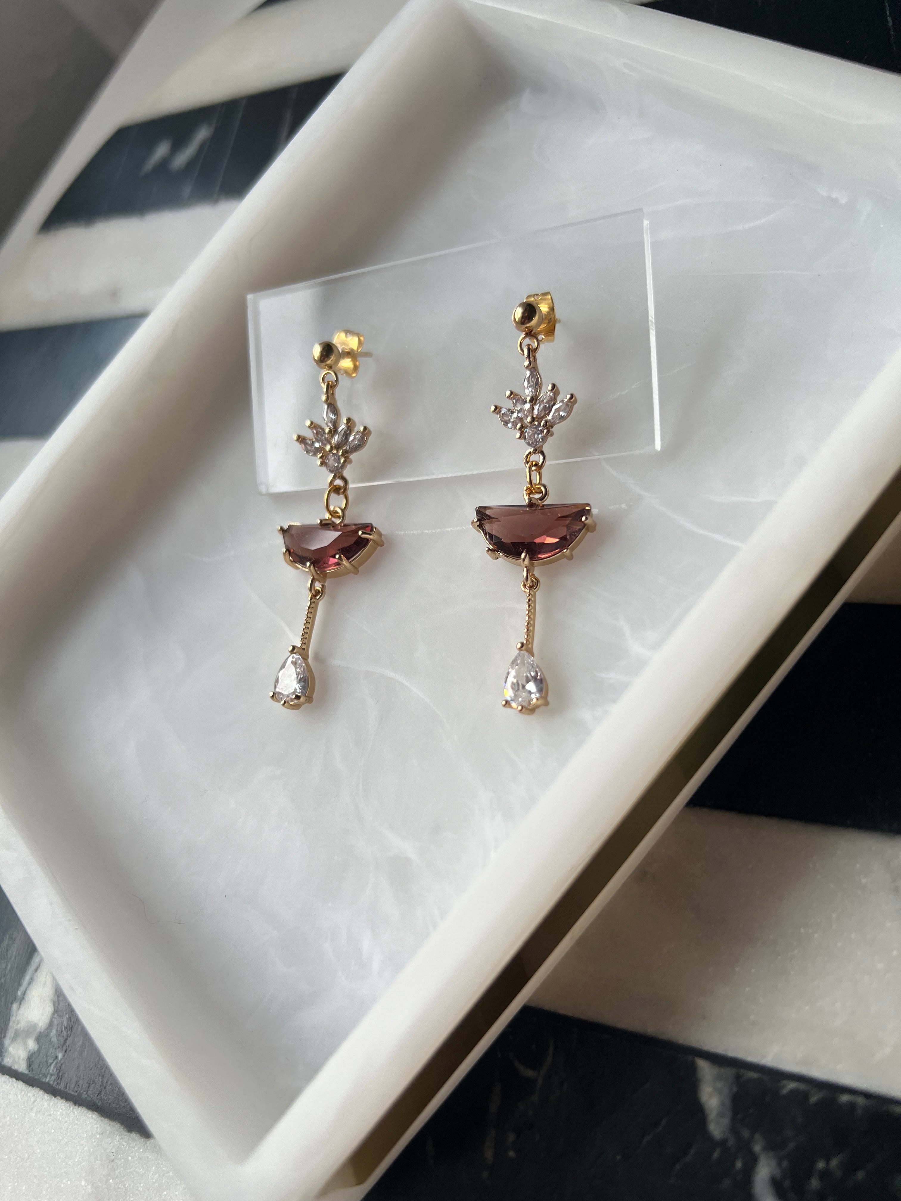 Vintage Inspired Burgundy Stone Earrings