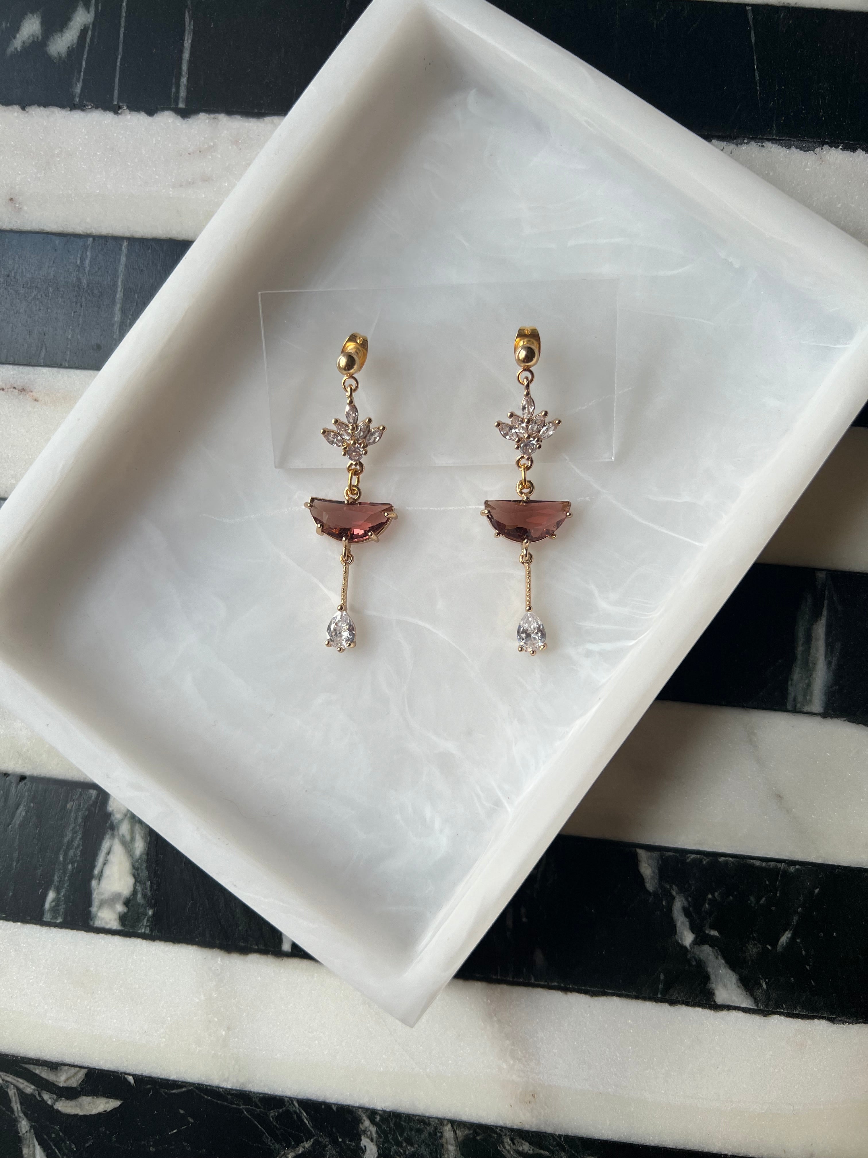 Vintage Inspired Burgundy Stone Earrings