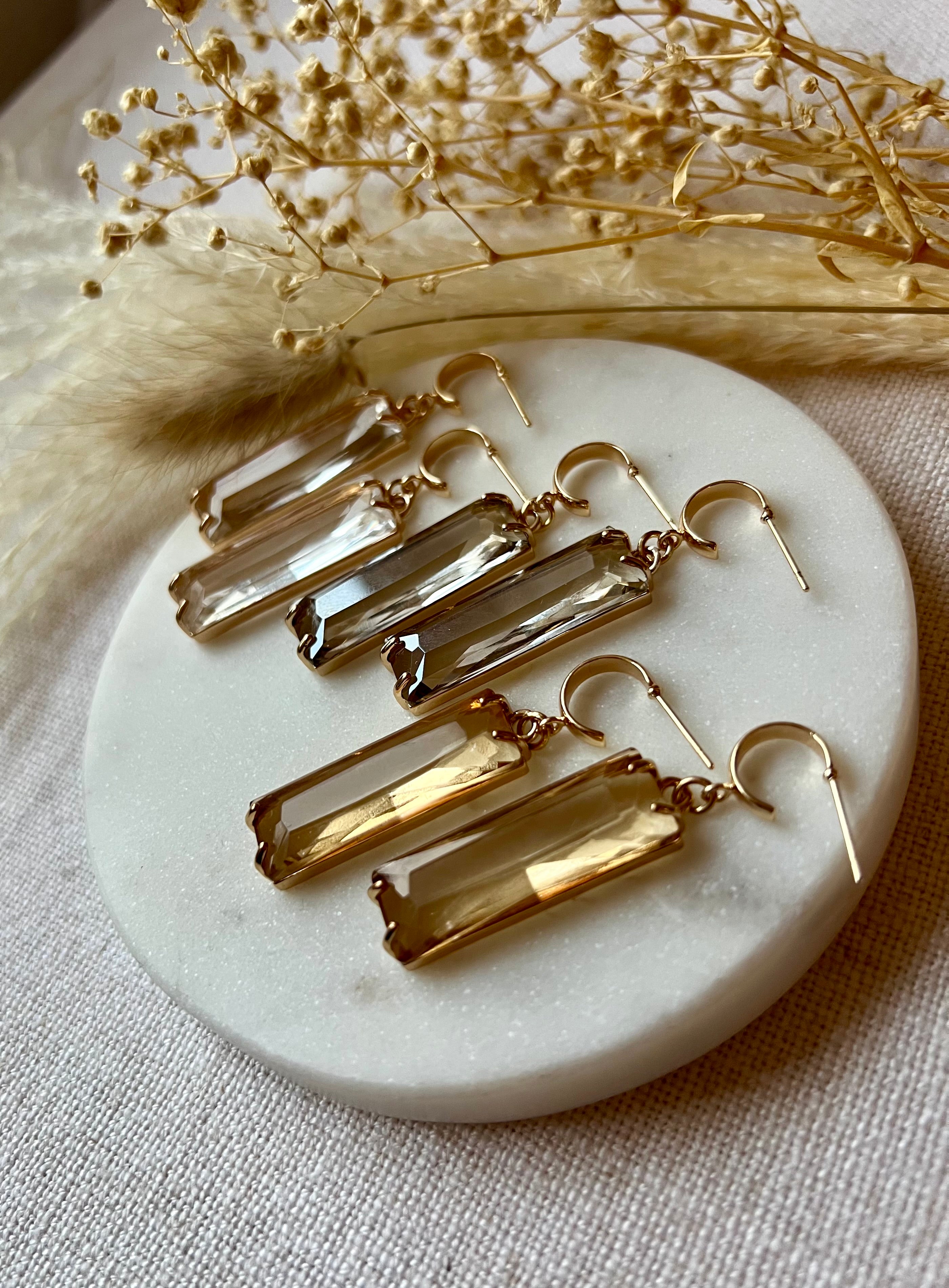 Clear Baguette Glass Earrings