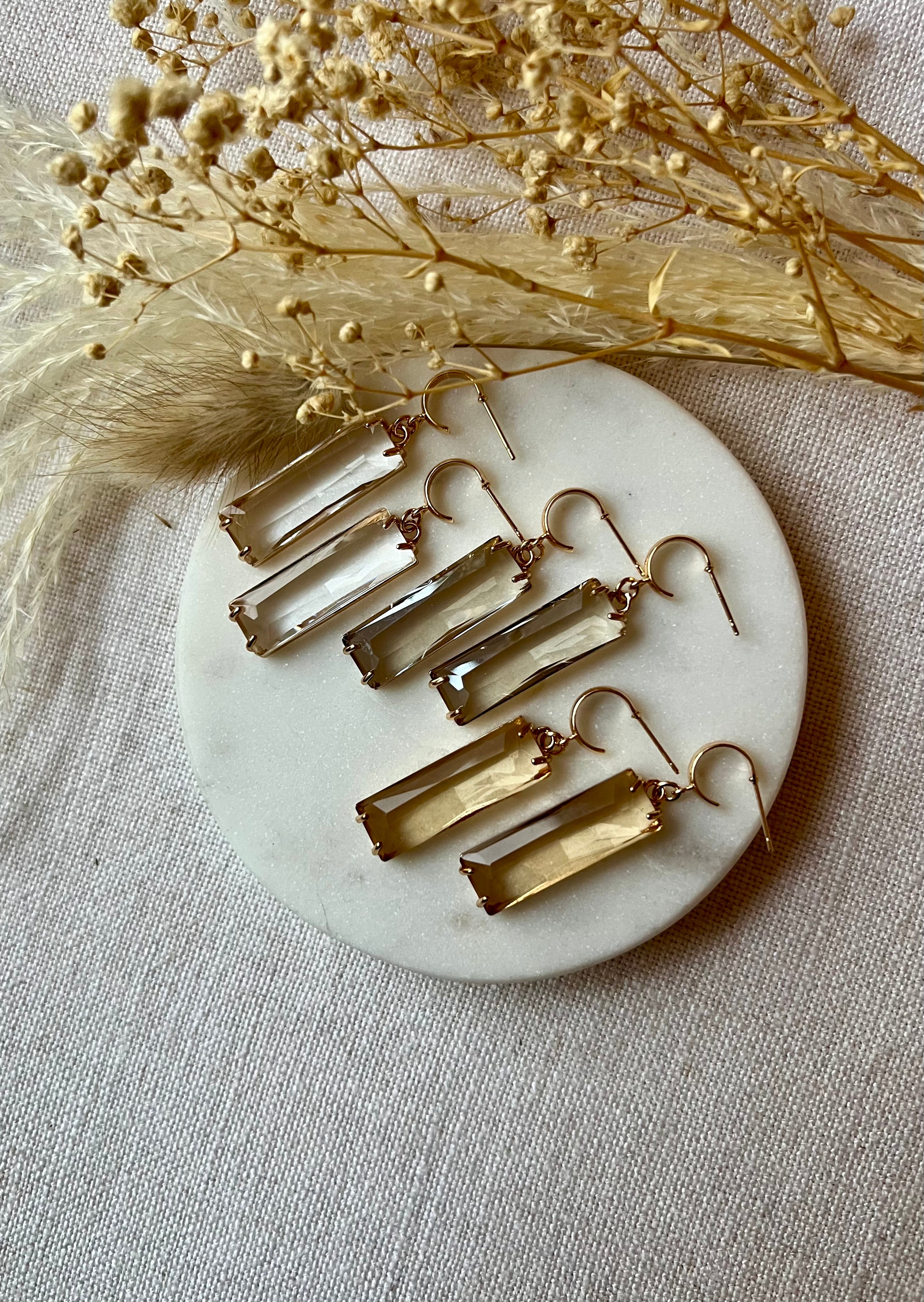 Clear Baguette Glass Earrings