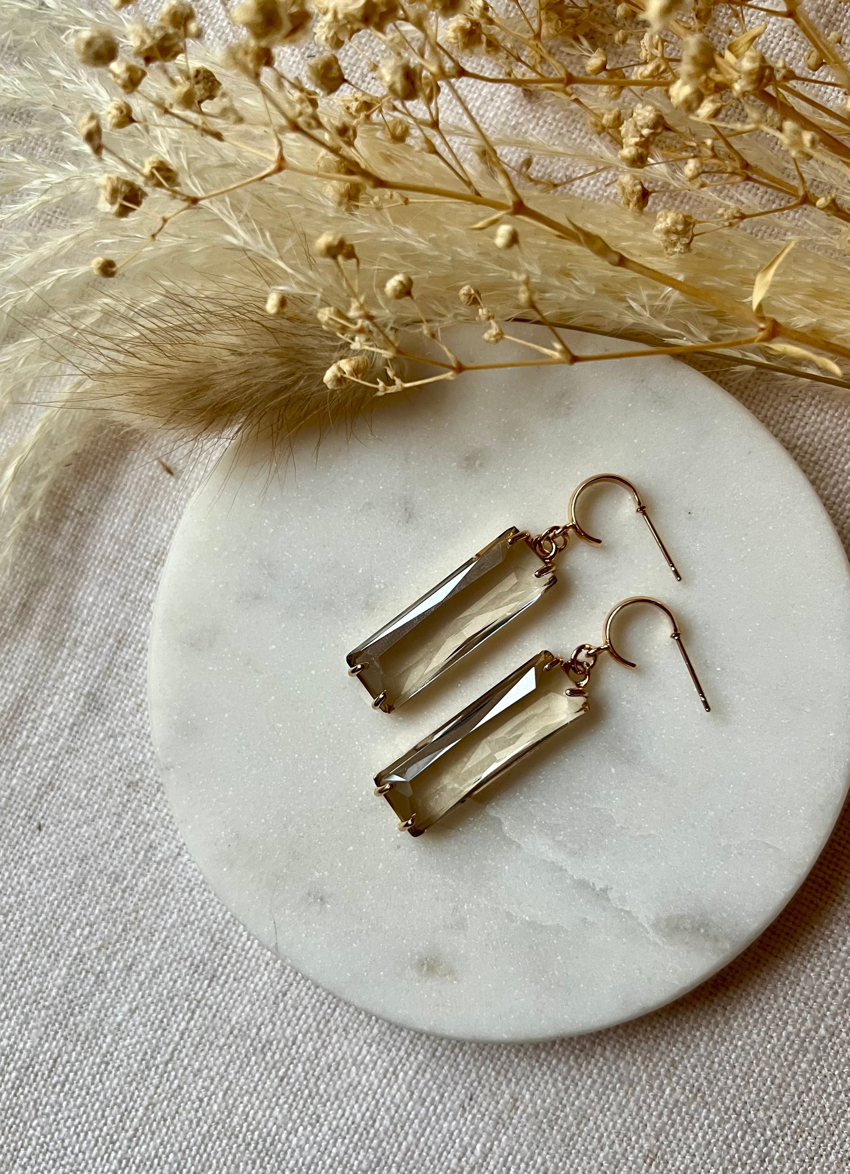 Charcoal Baguette Glass Earrings