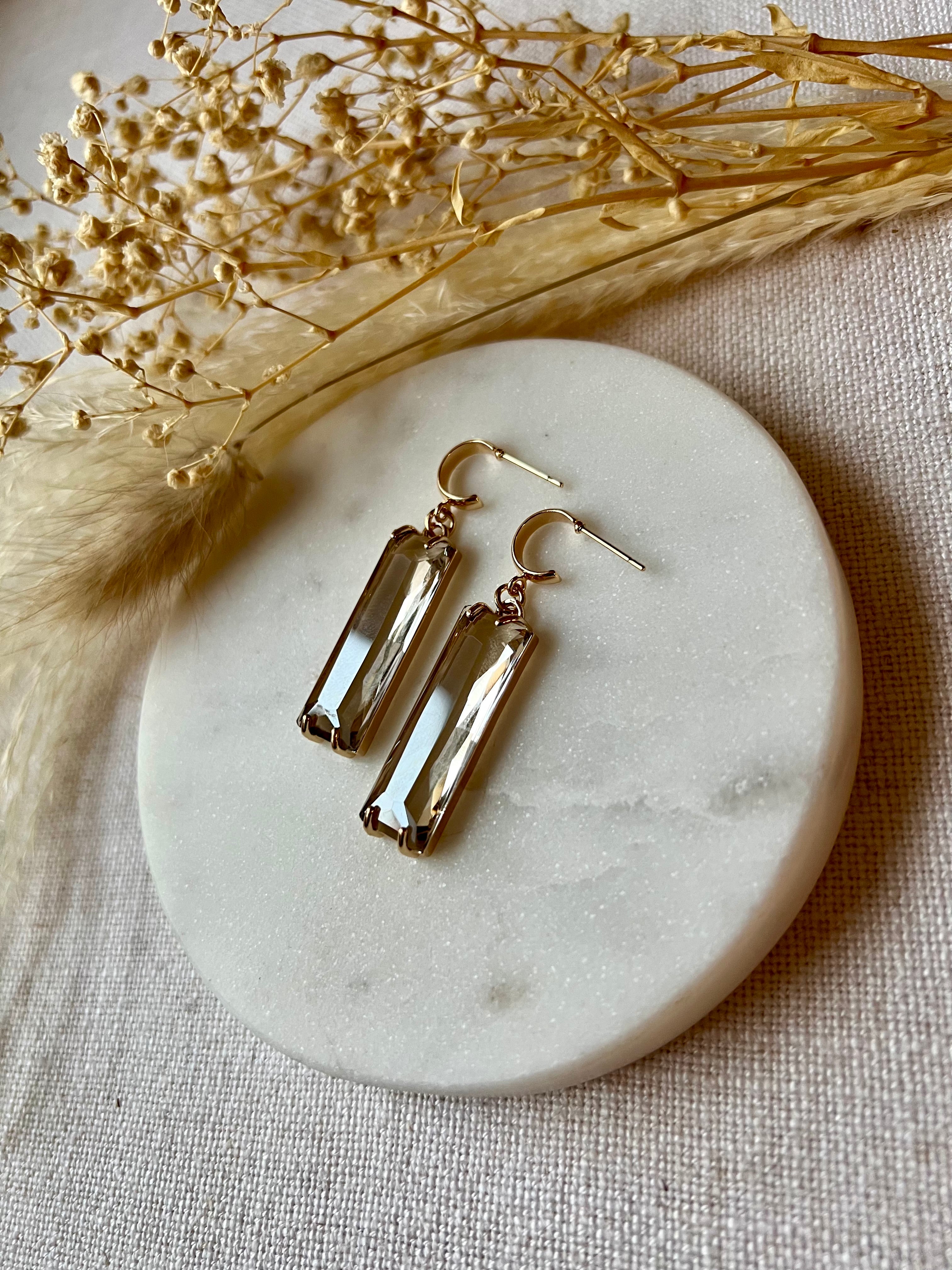 Charcoal Baguette Glass Earrings