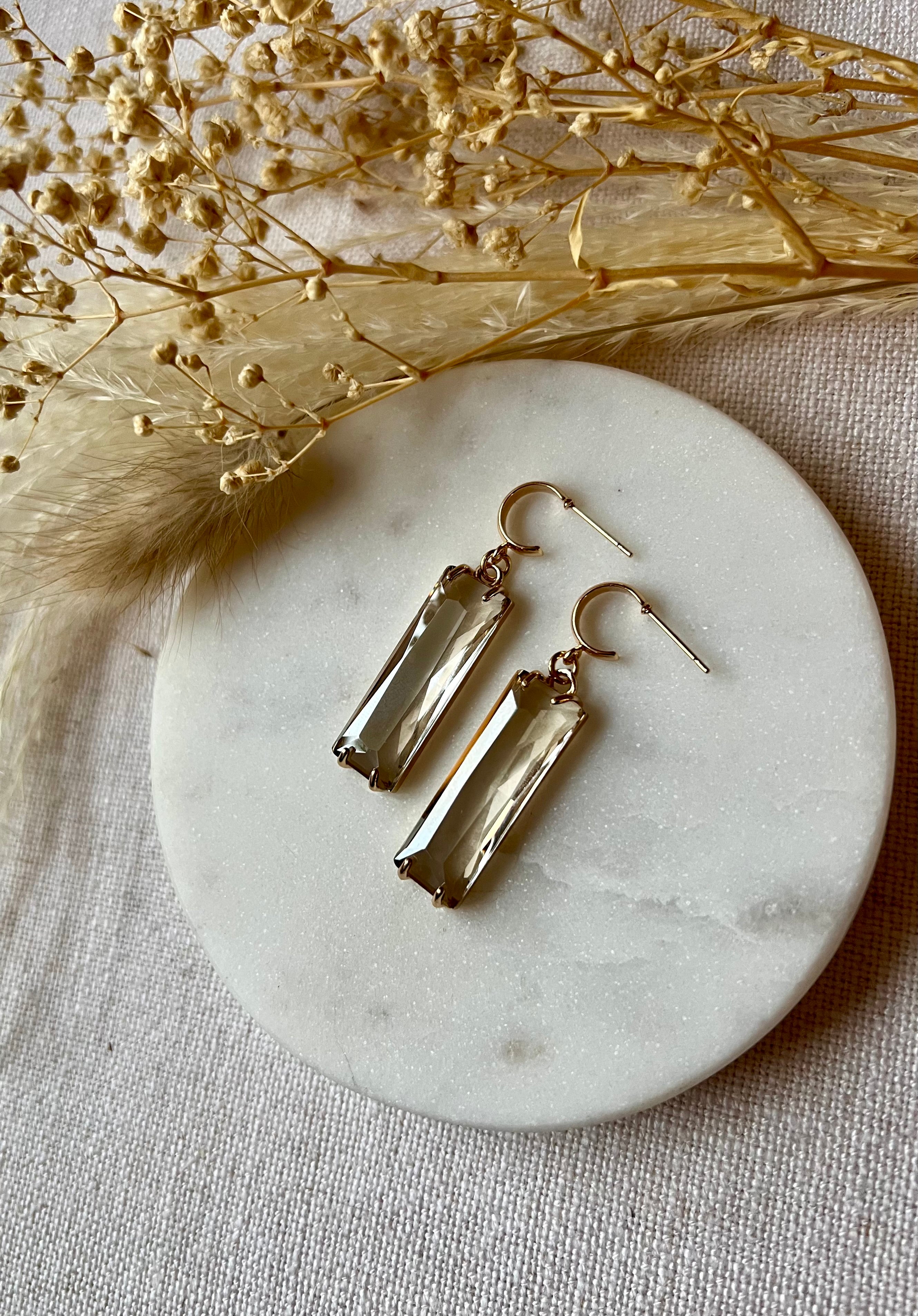 Charcoal Baguette Glass Earrings