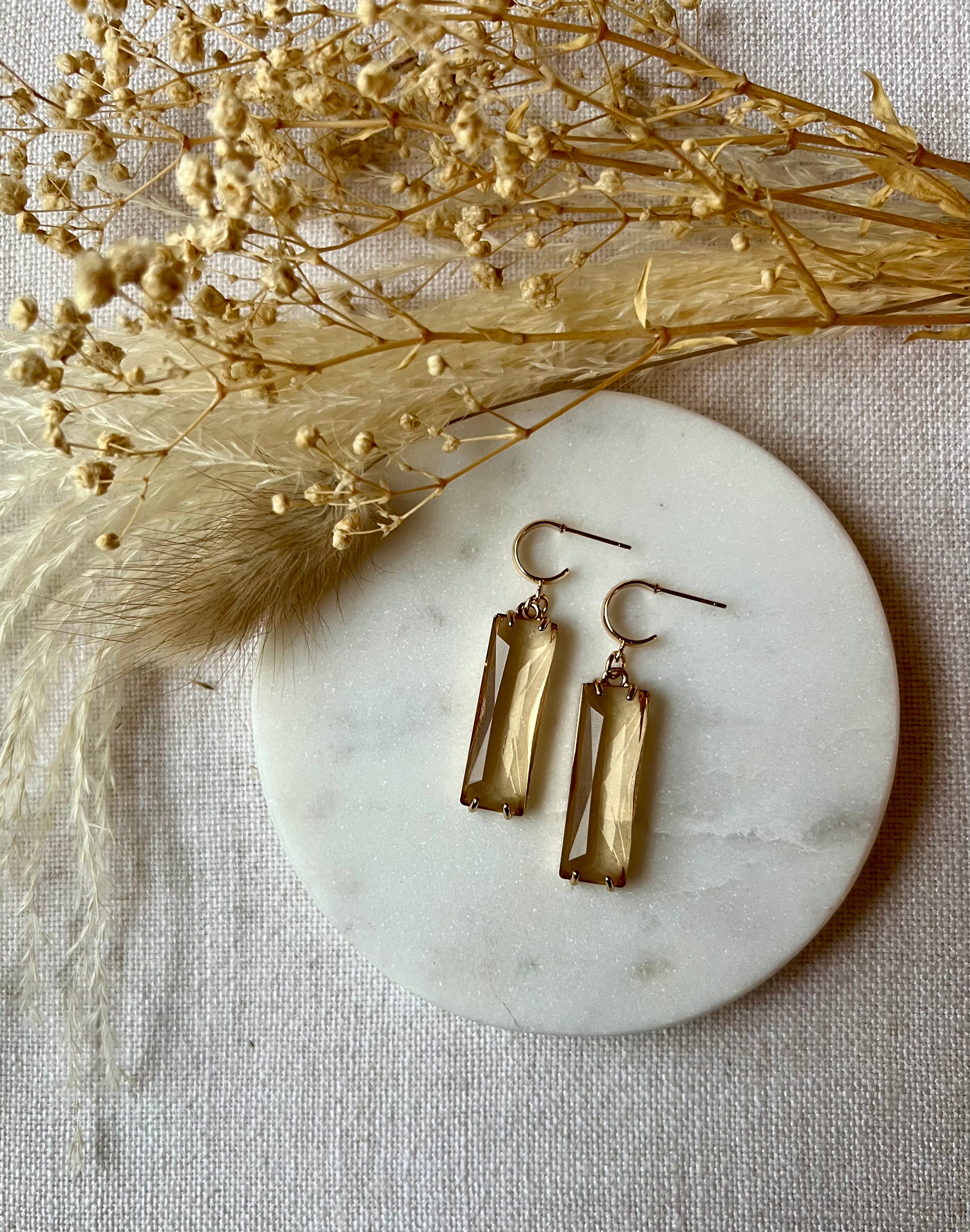 Champagne Baguette Glass Earrings