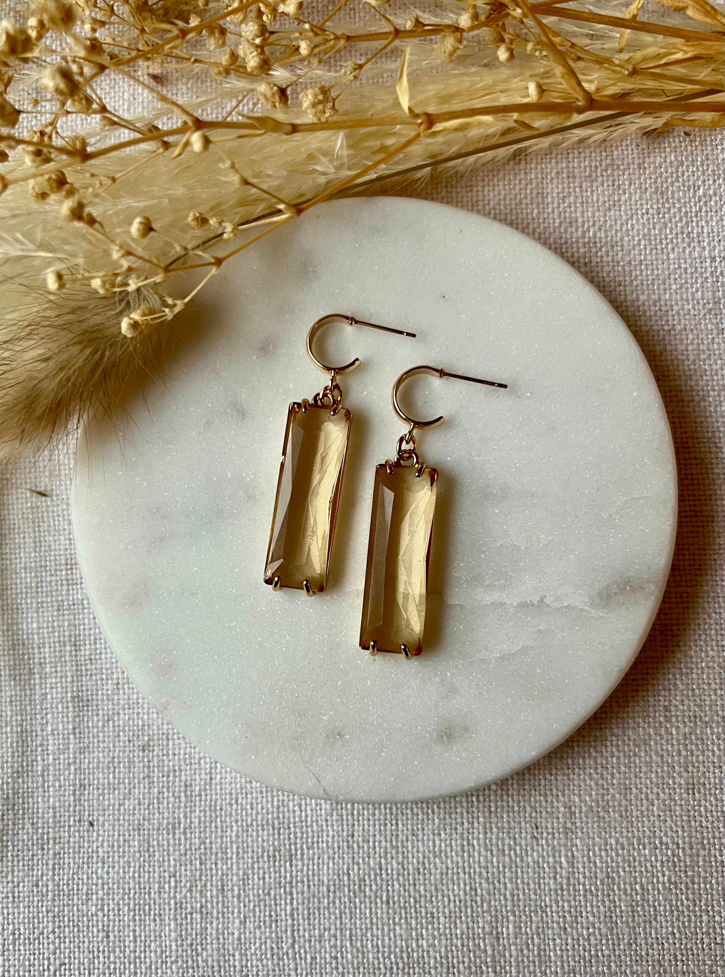 Champagne Baguette Glass Earrings
