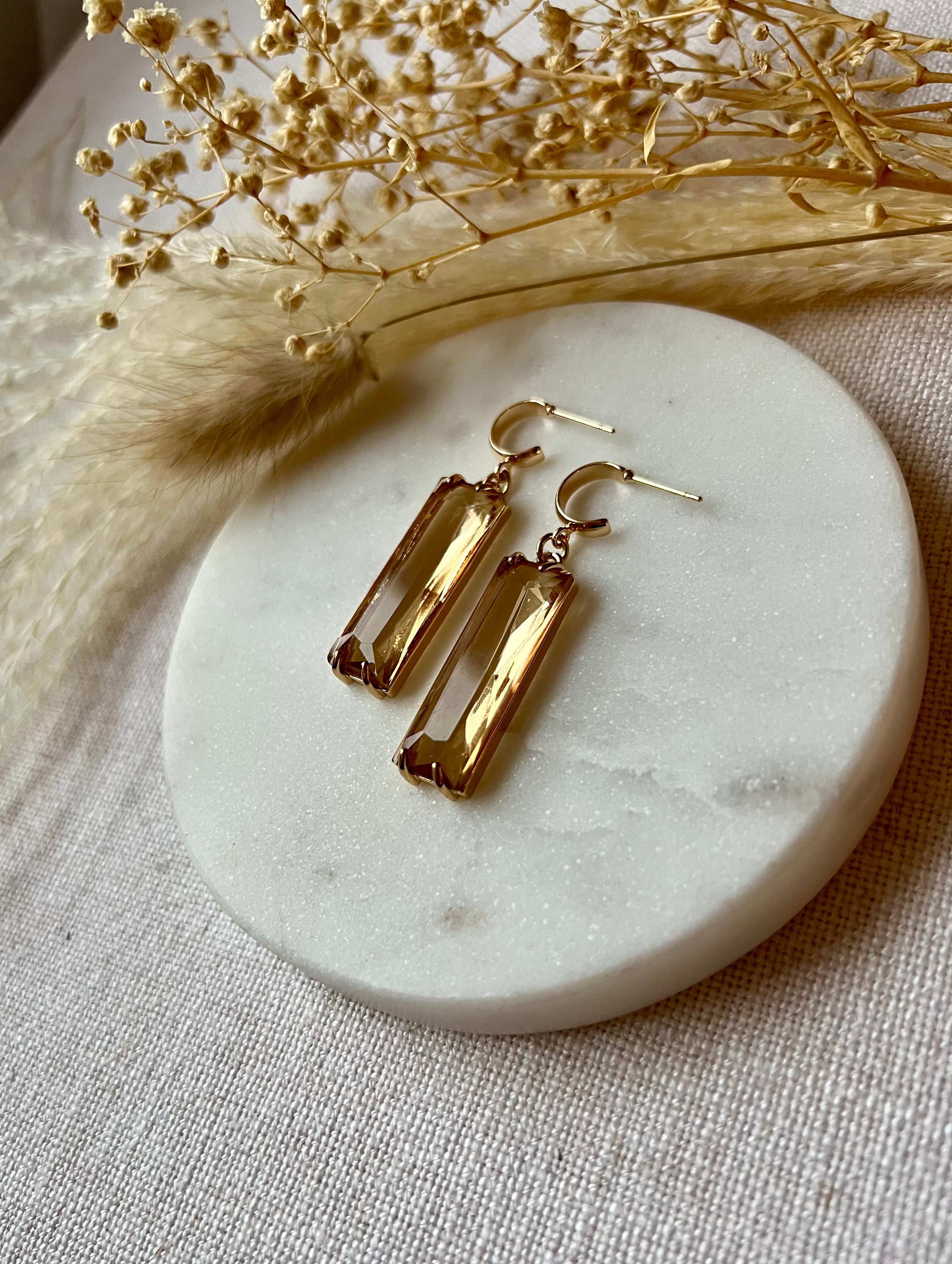 Champagne Baguette Glass Earrings