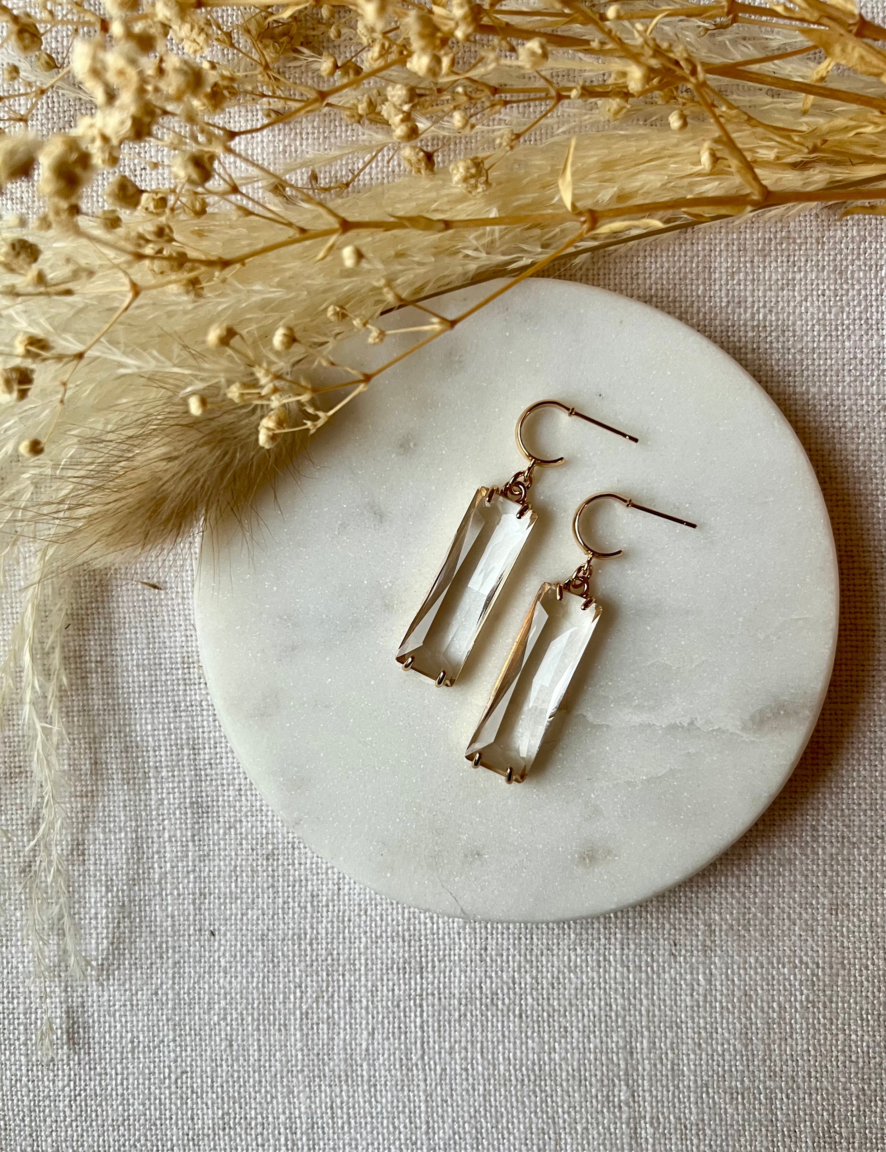 Clear Baguette Glass Earrings