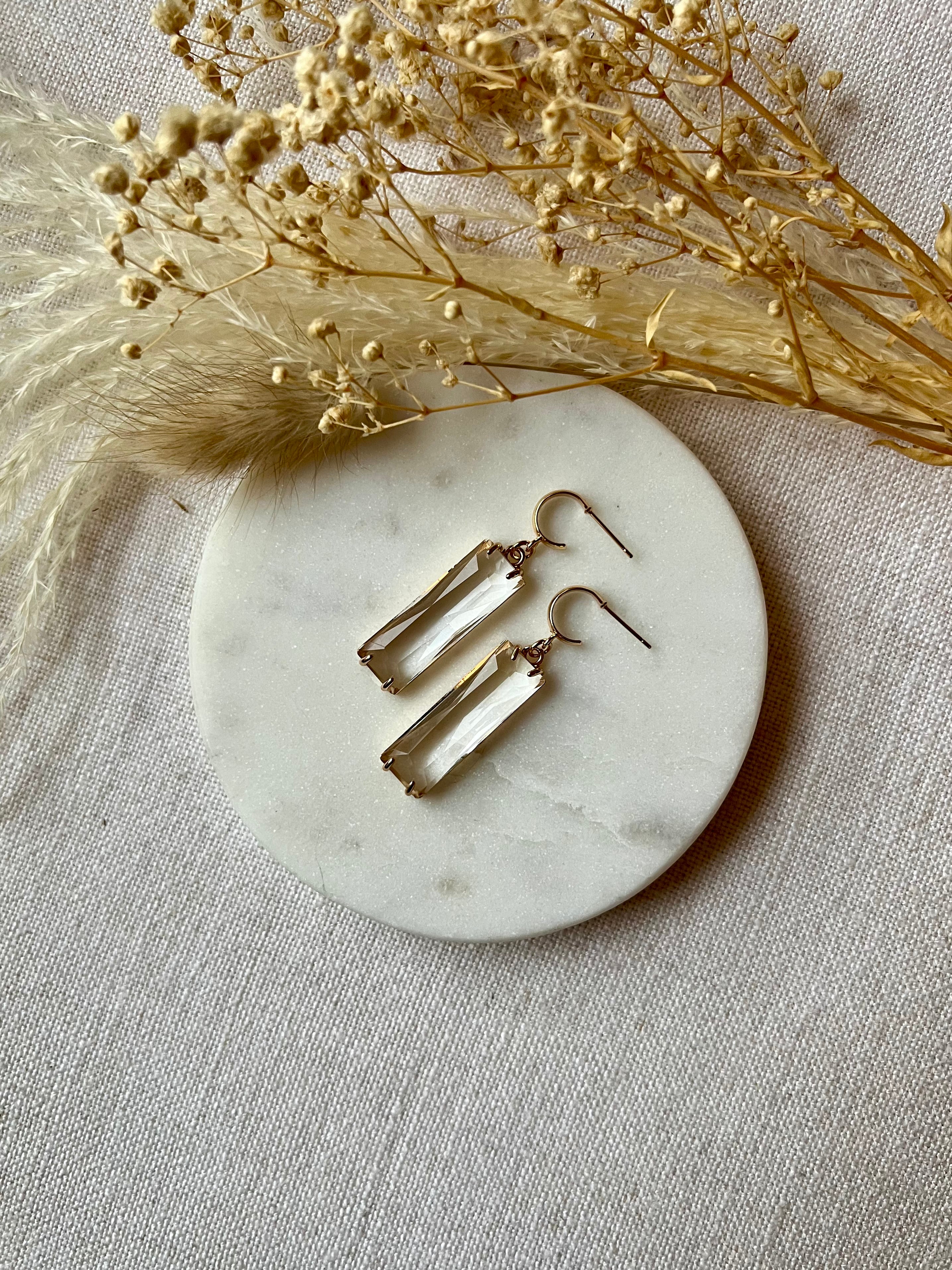 Clear Baguette Glass Earrings