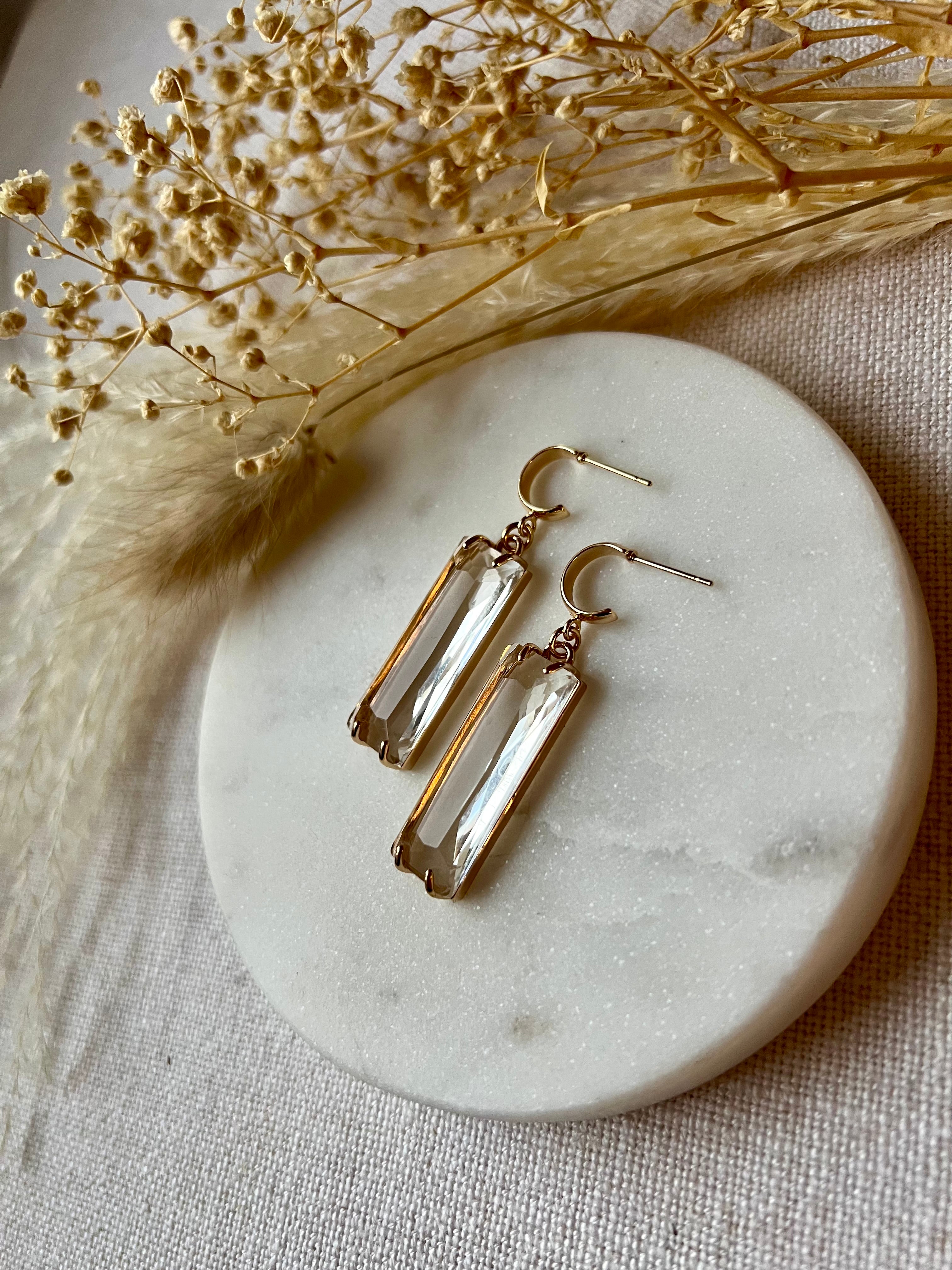 Clear Baguette Glass Earrings