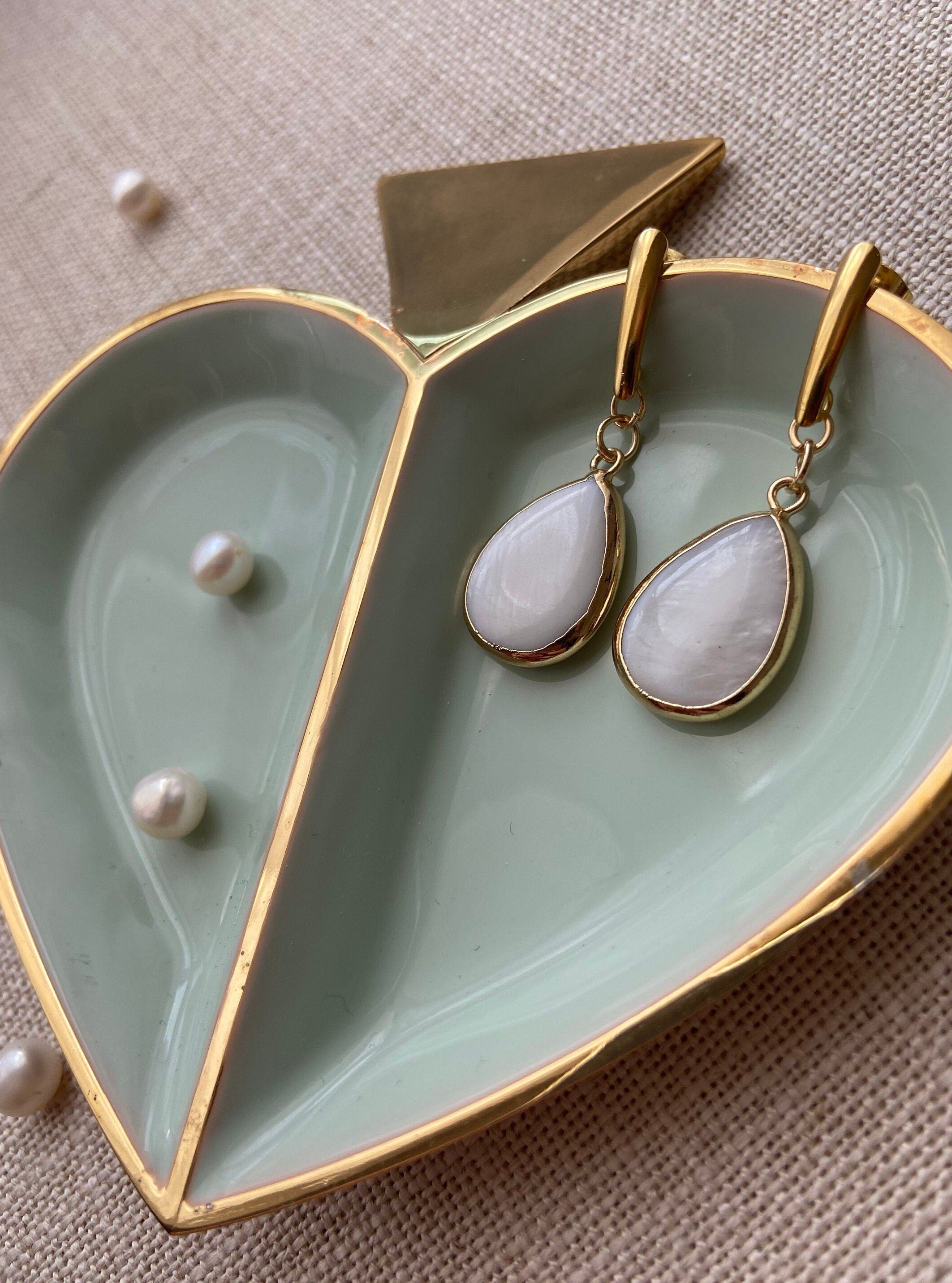 18K Gold Plated Earrings with Mother of Pearl Teardrop