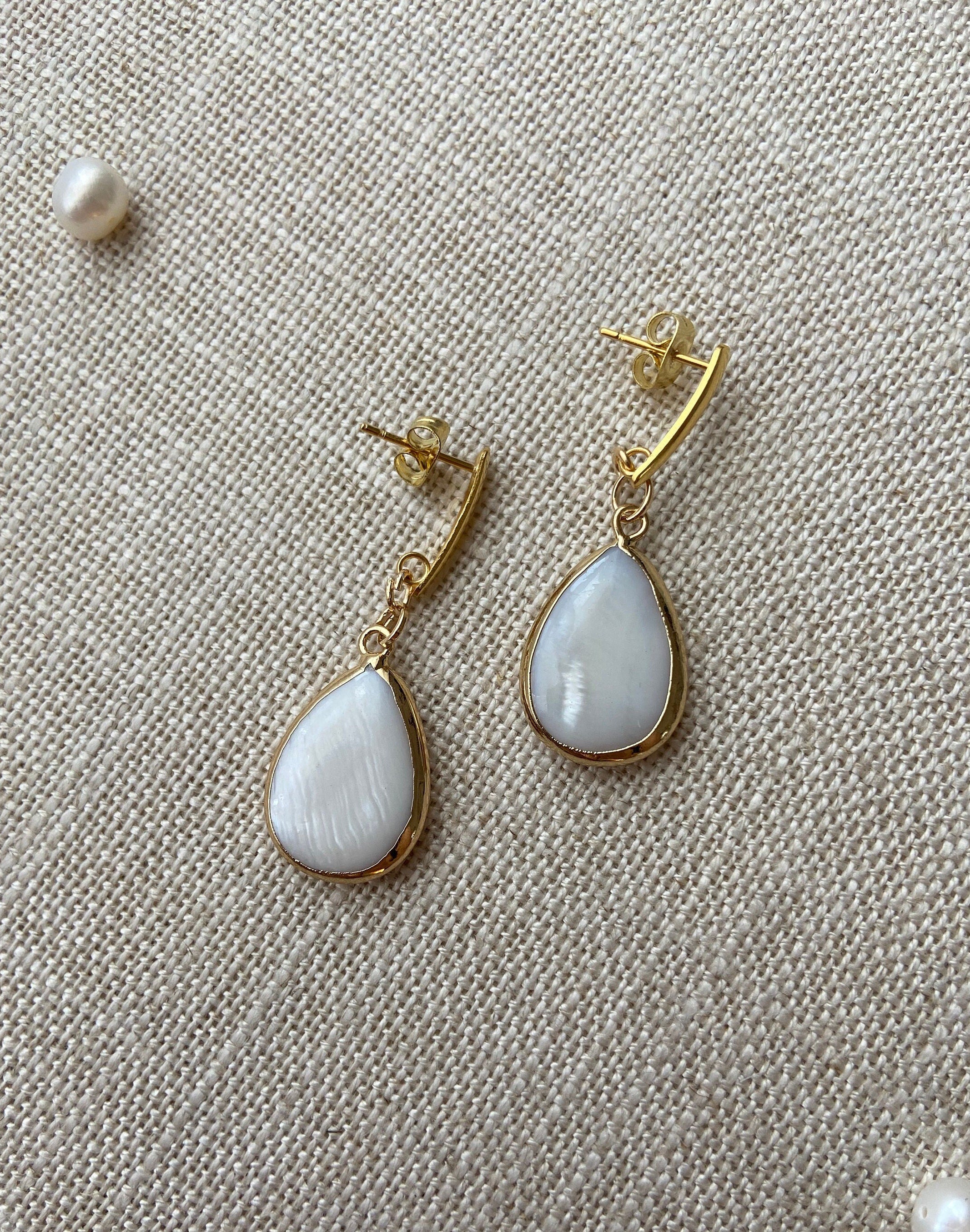 18K Gold Plated Earrings with Mother of Pearl Teardrop