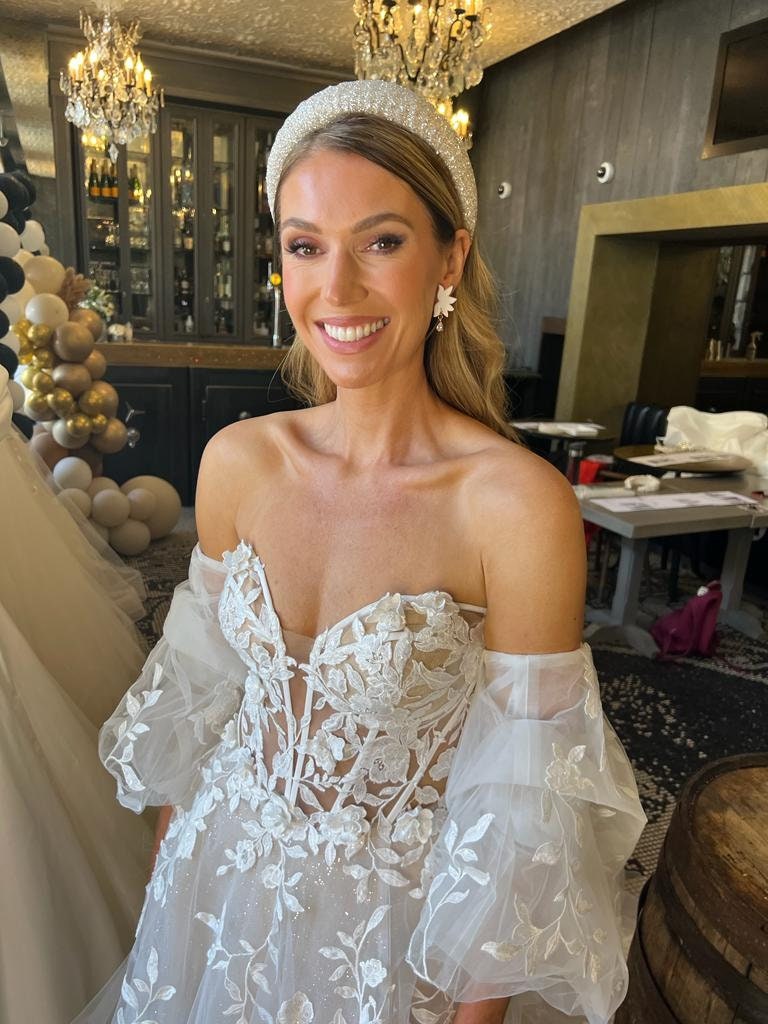 White Polymer Clay Floral Earrings with 18K Gold Plated Cubic Zirconias