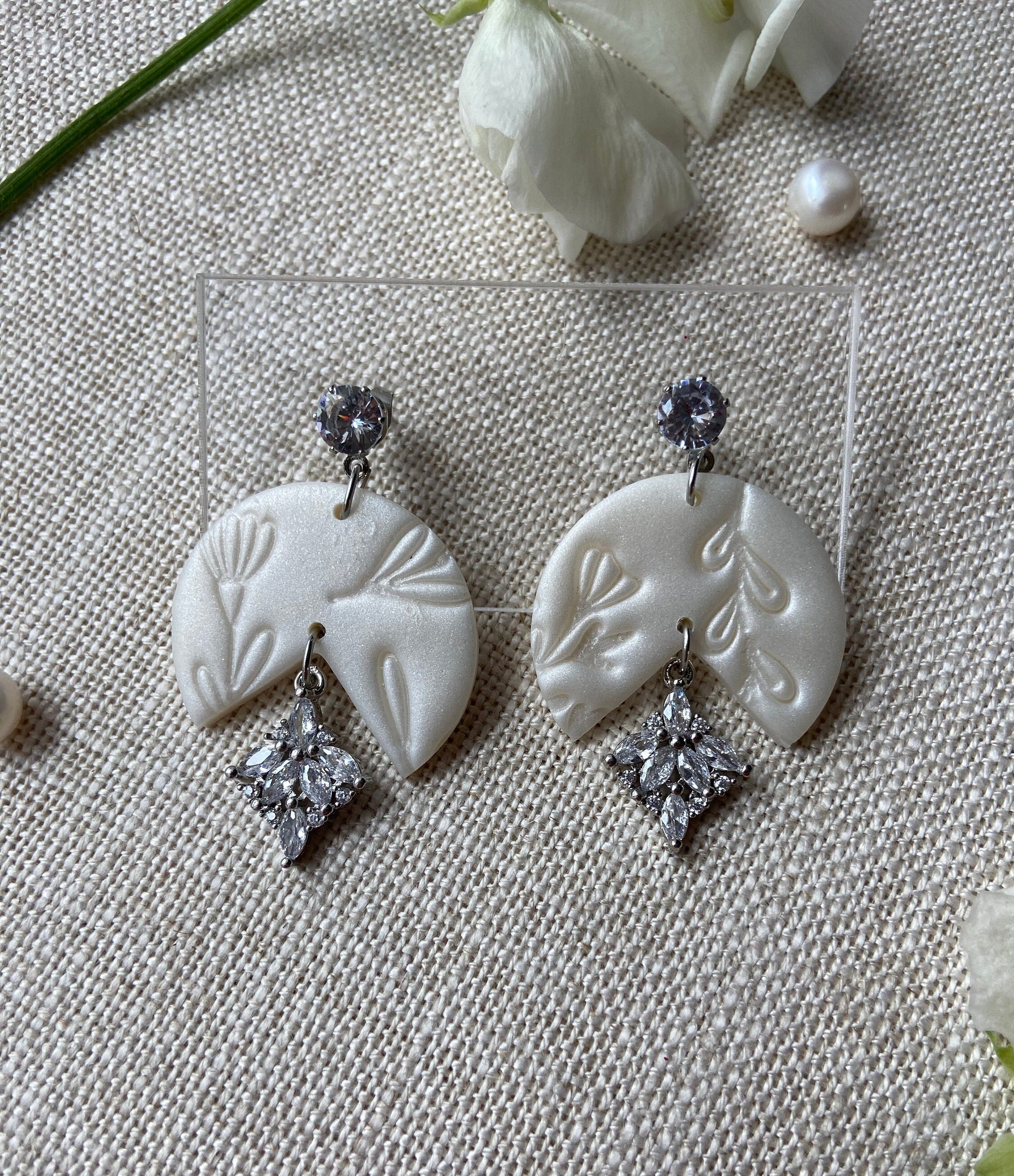 Pearl & Crystal Floral Textured Earrings