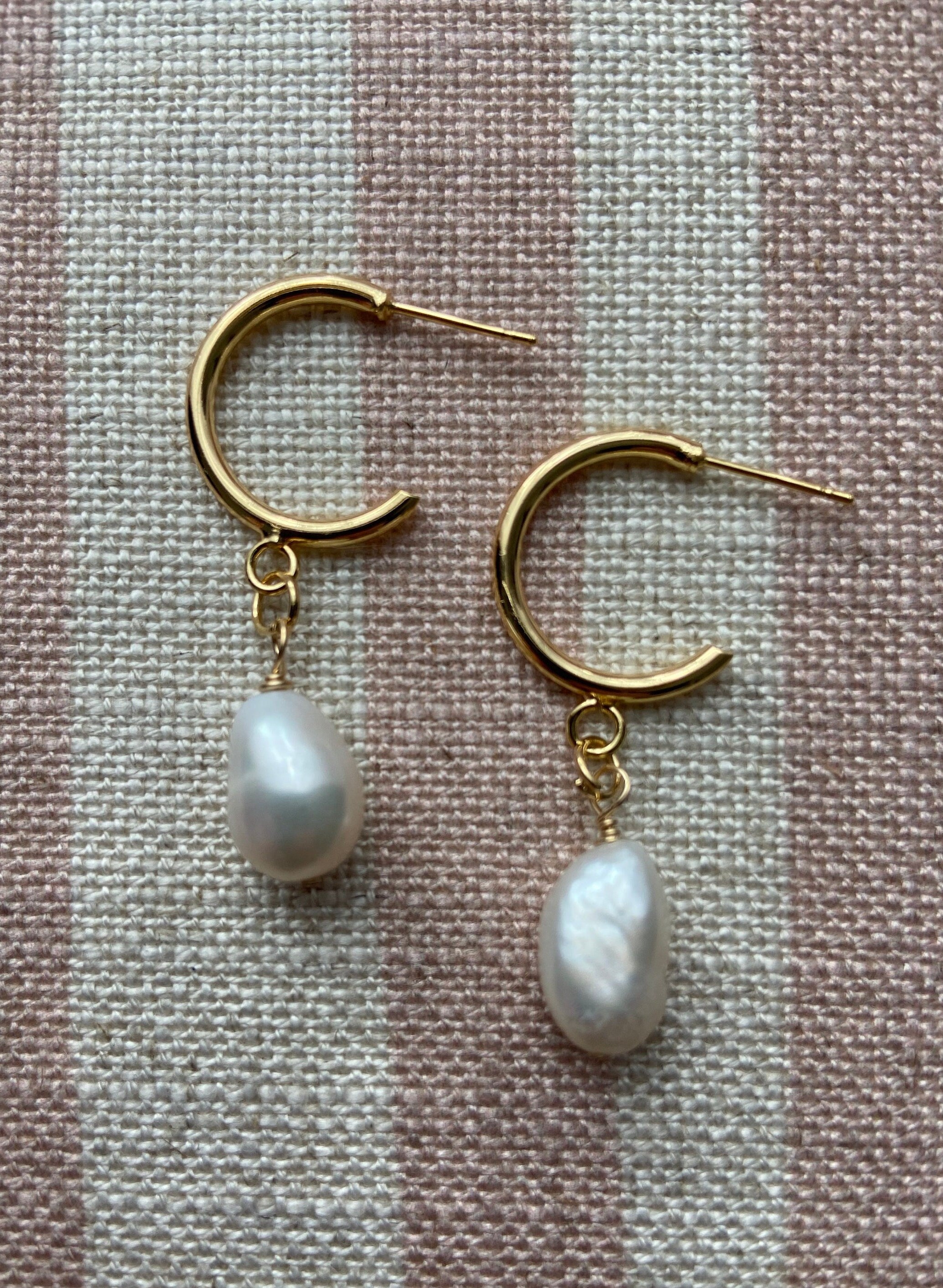 18K Gold Plated Hoop Earrings with Freshwater Baroque Pearl Drops