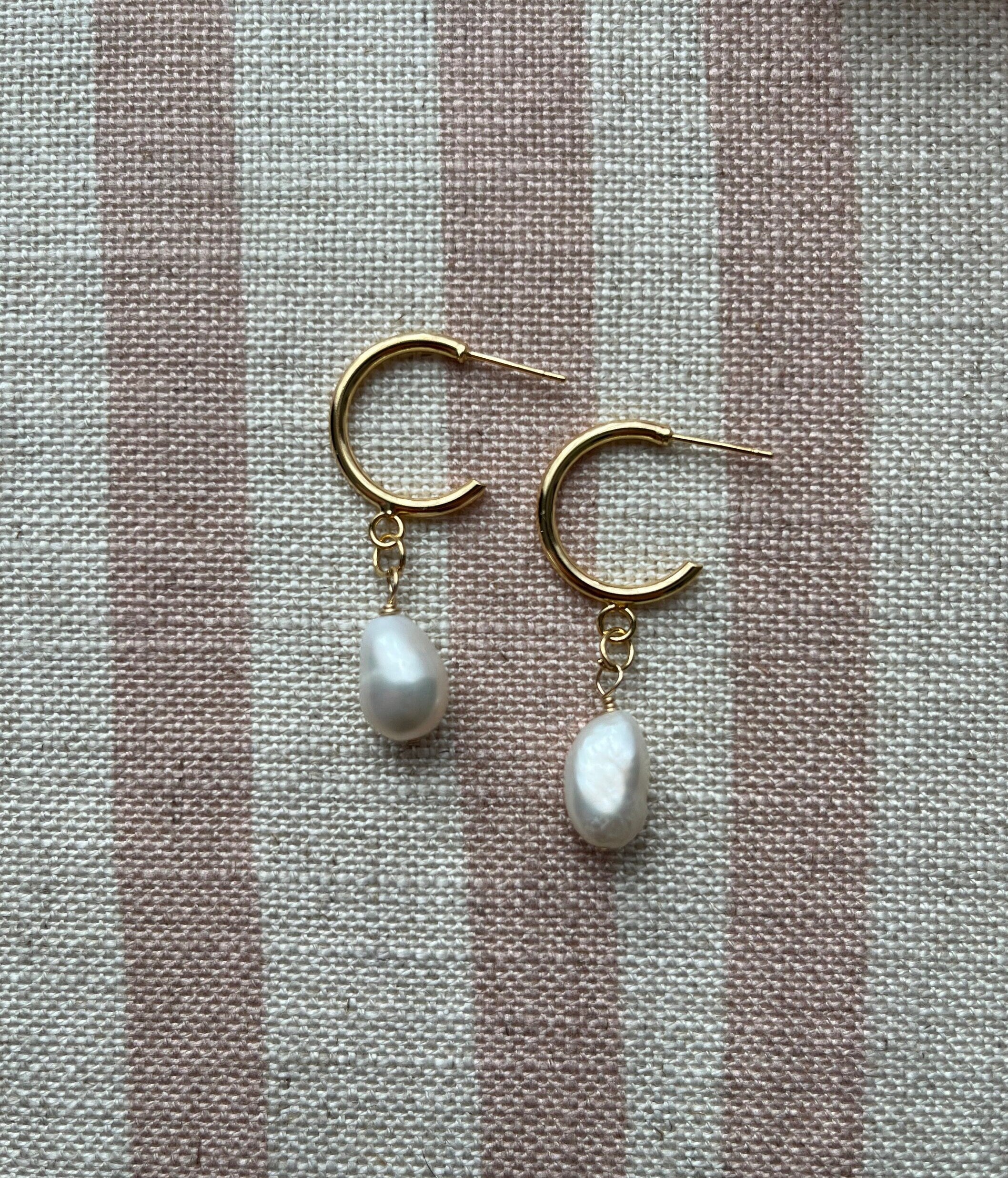 18K Gold Plated Hoop Earrings with Freshwater Baroque Pearl Drops