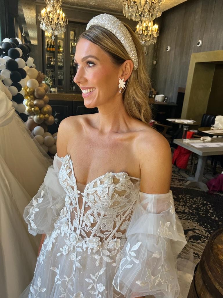 White Polymer Clay Floral Earrings with 18K Gold Plated Cubic Zirconias