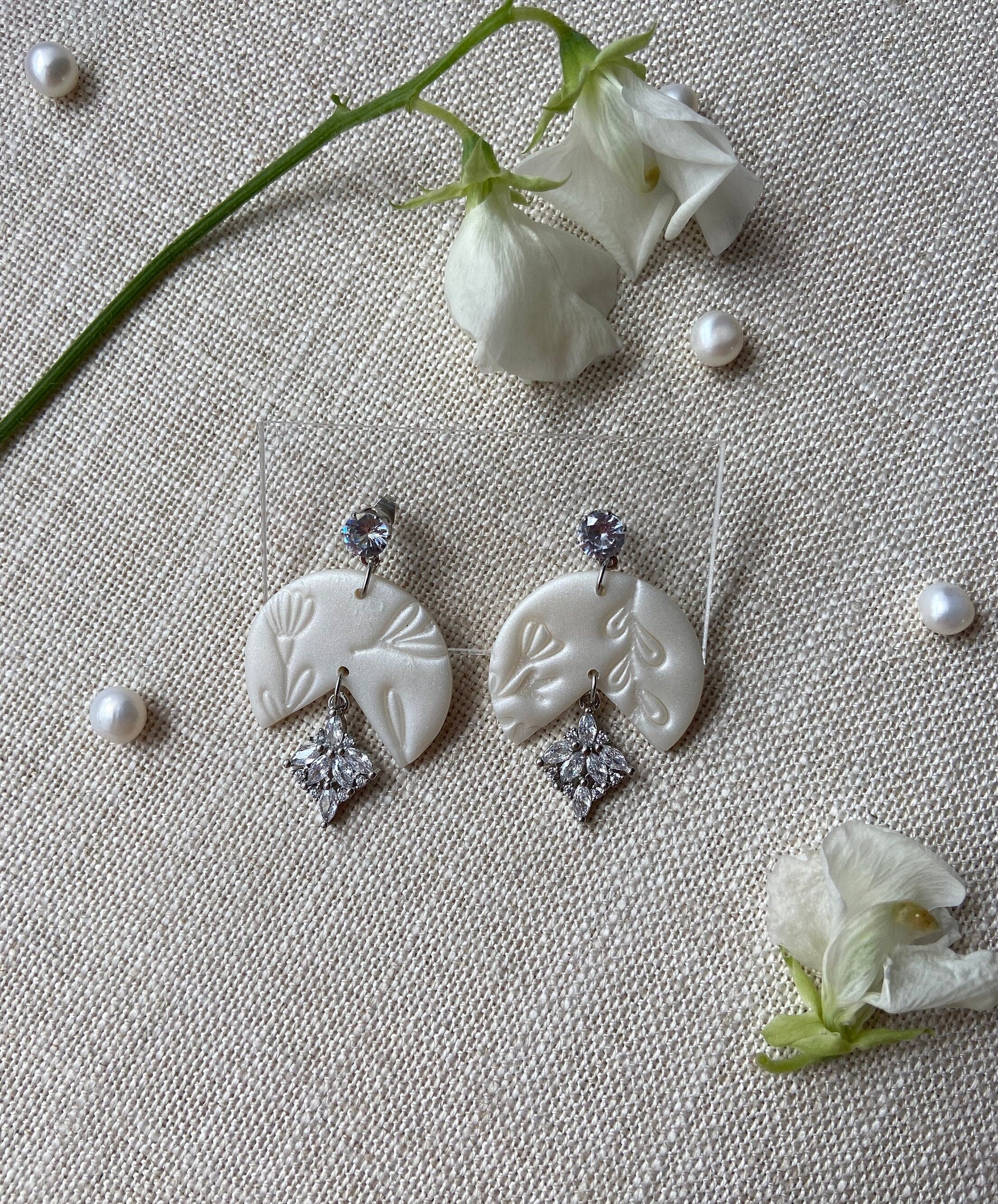 Pearl & Crystal Floral Textured Earrings