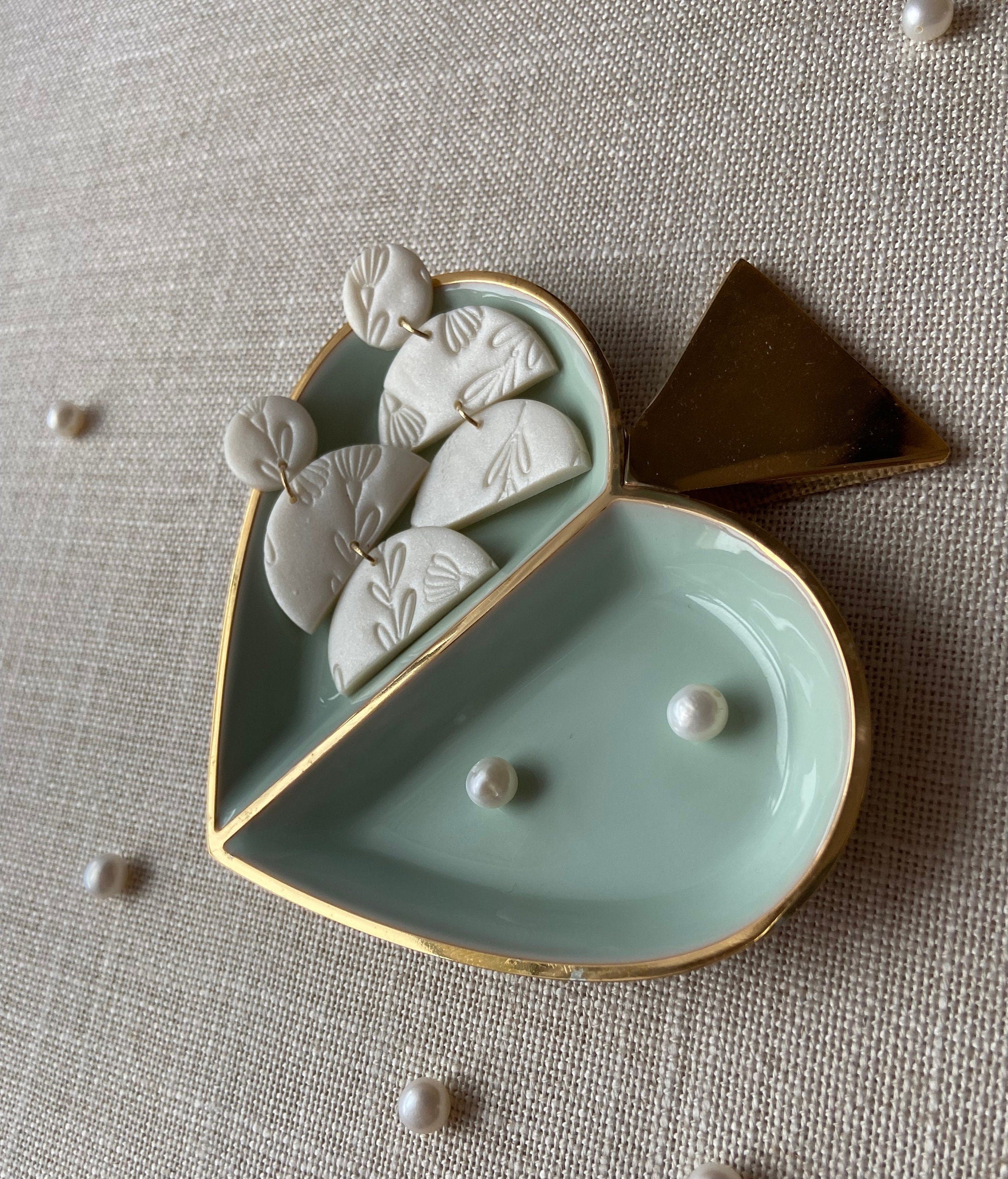 Pearl Polymer Clay Earrings with Floral Texture